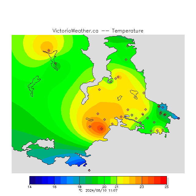 This figure shows current observations at all stations in Victoria.