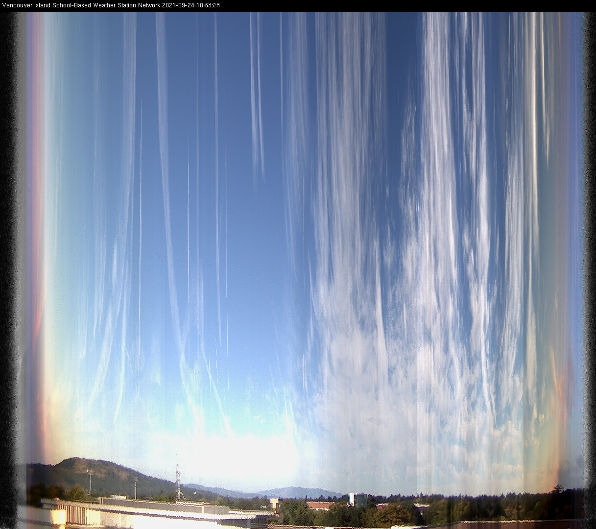 image of the sky seen from UVic, each column of pixels is a different minute, keogram