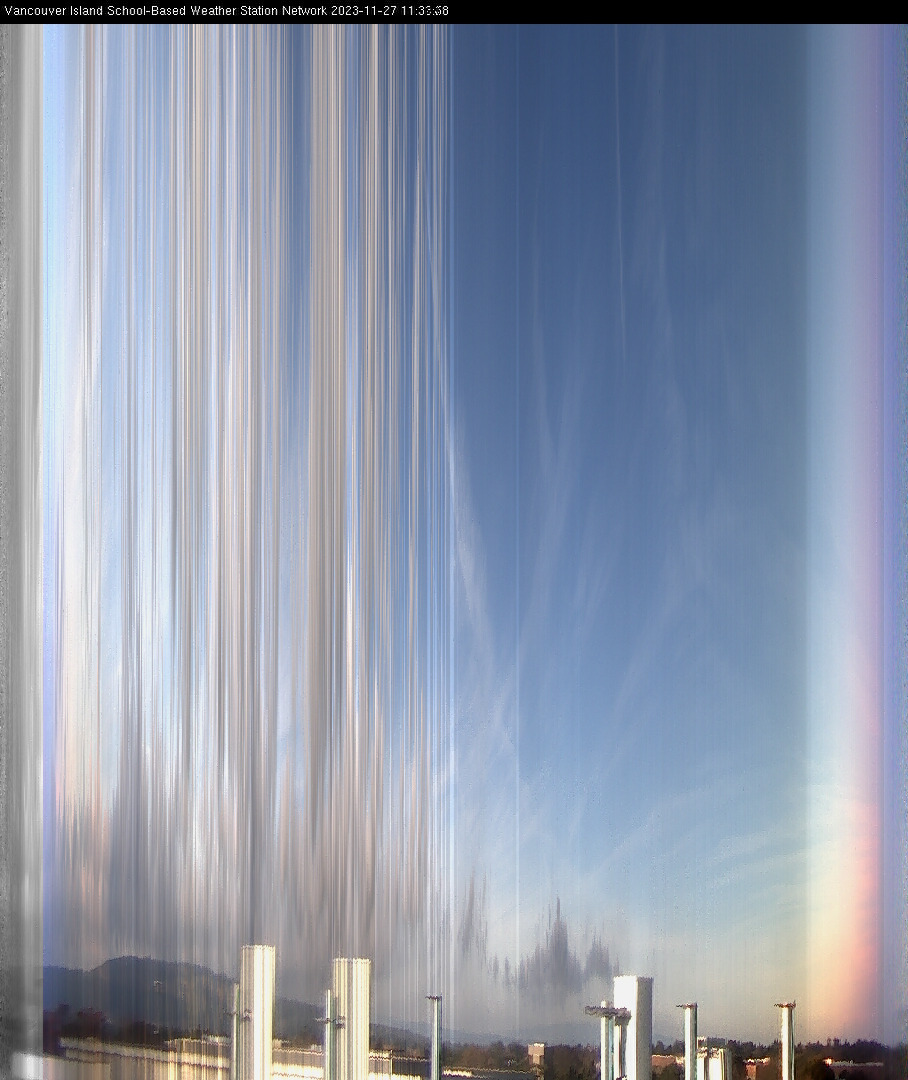 image of the sky seen from UVic, each column of pixels is a different minute, keogram