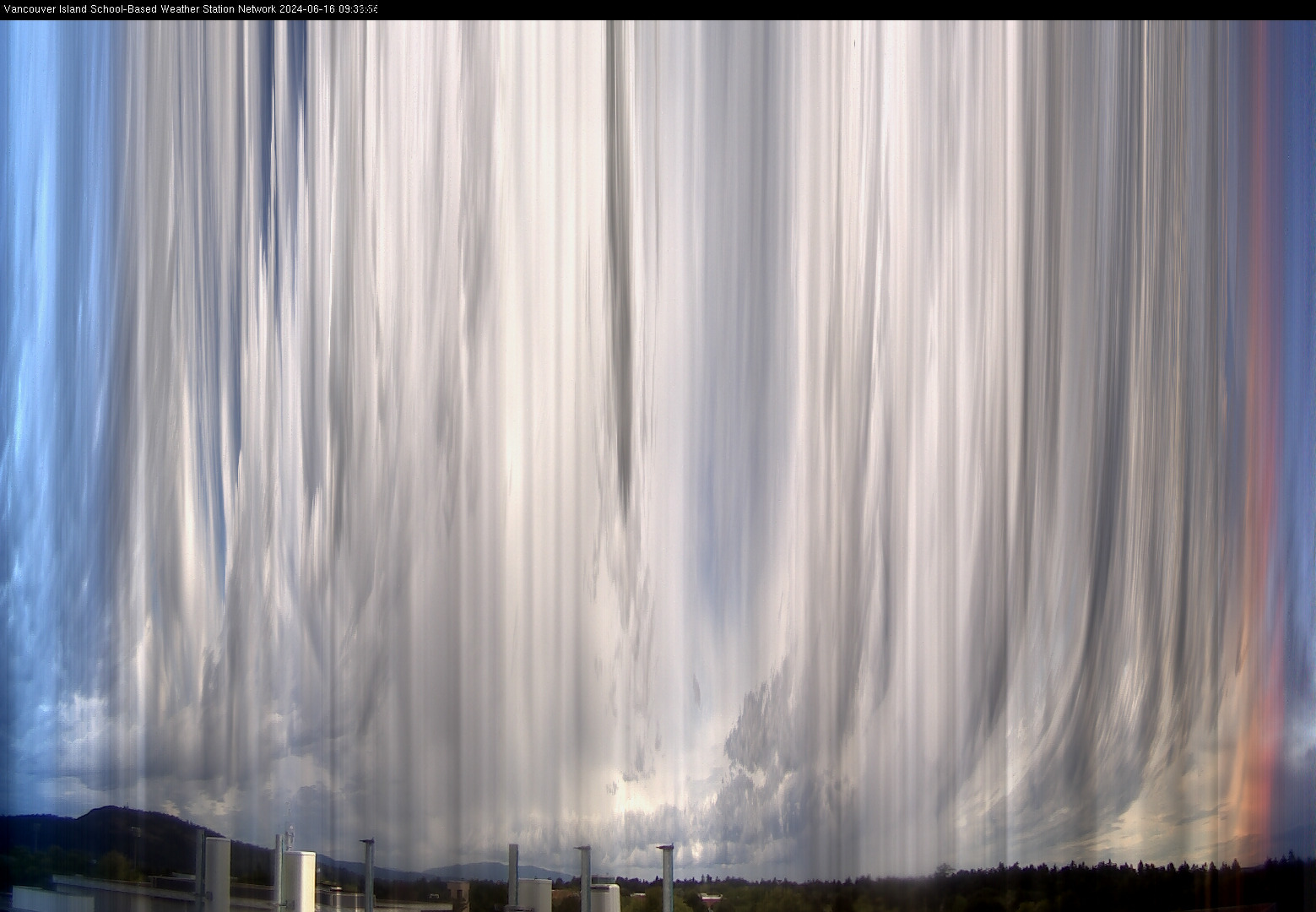 image of the sky seen from UVic, each column of pixels is a different minute, keogram