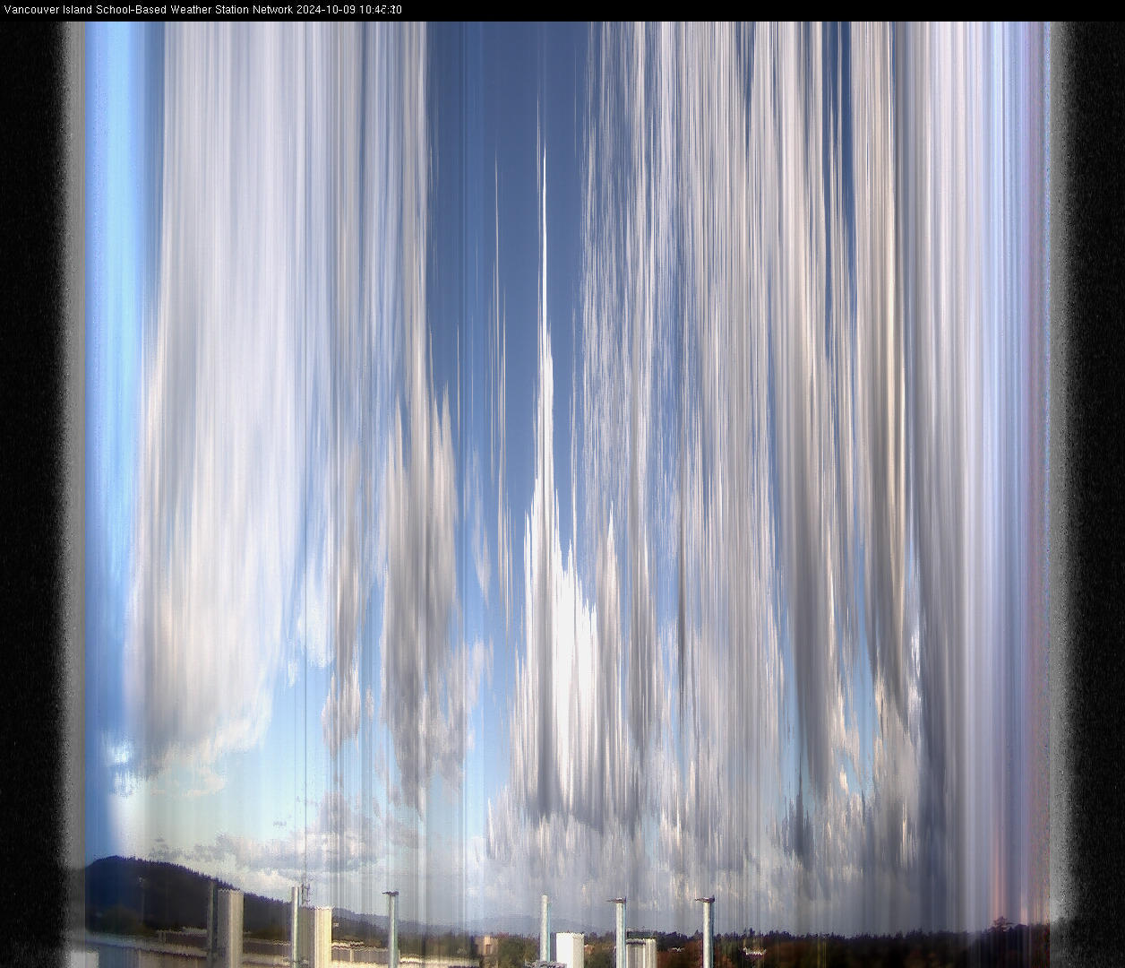 2024-10-09 image of the sky seen from UVic, each column of pixels is a different minute, keogram