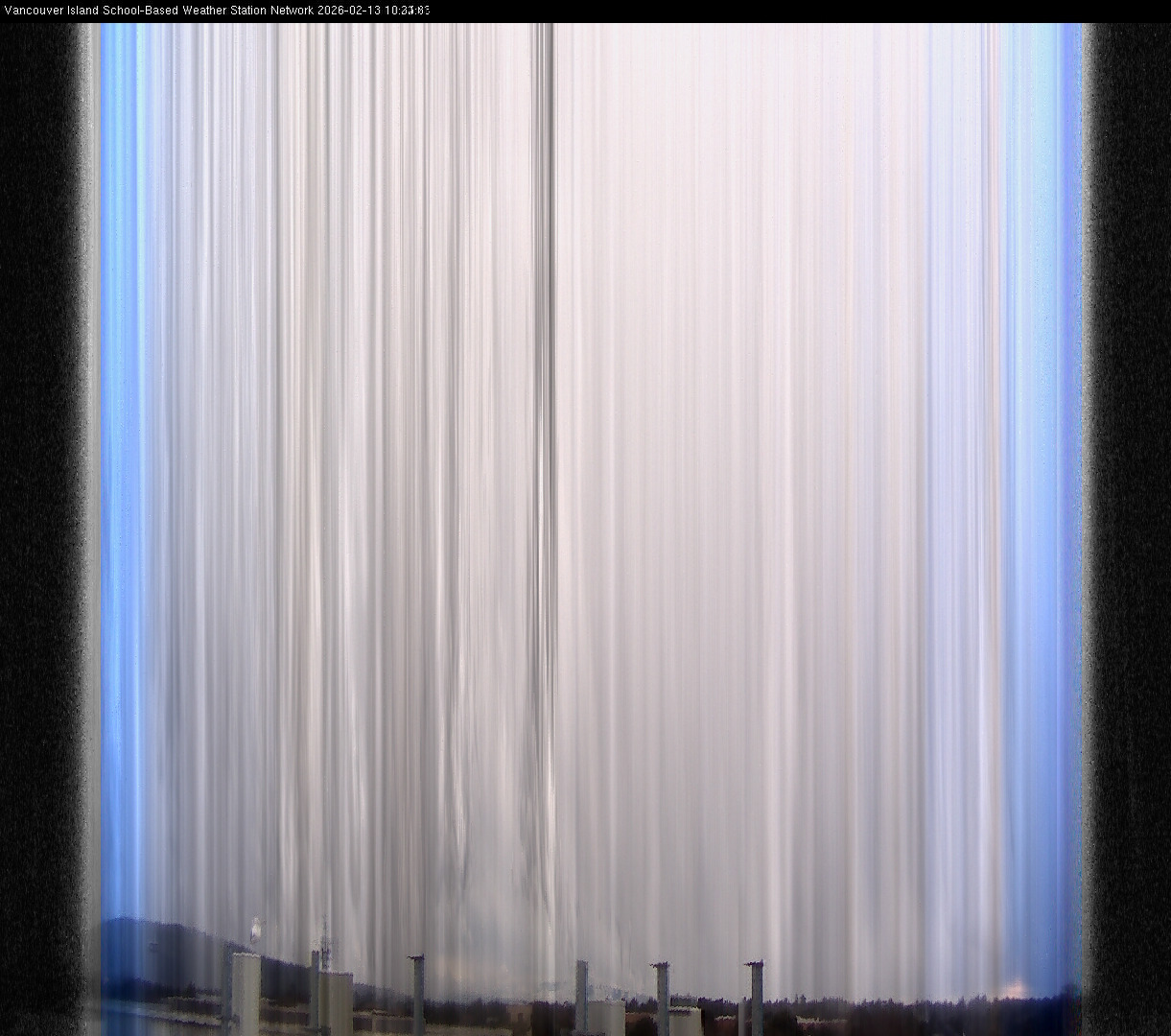 2026-02-13 image of the sky seen from UVic, each column of pixels is a different minute, keogram