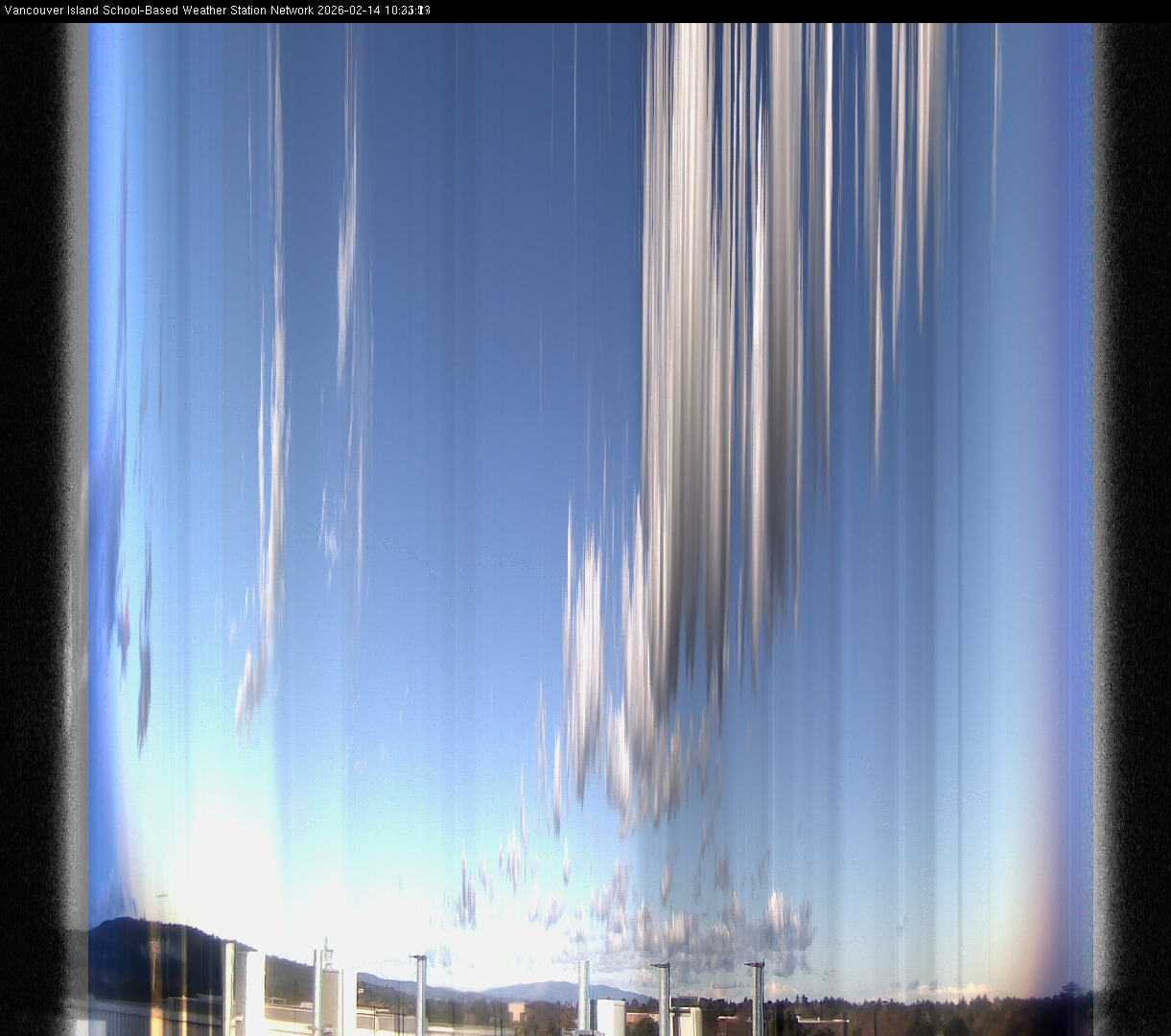 2026-02-14 image of the sky seen from UVic, each column of pixels is a different minute, keogram