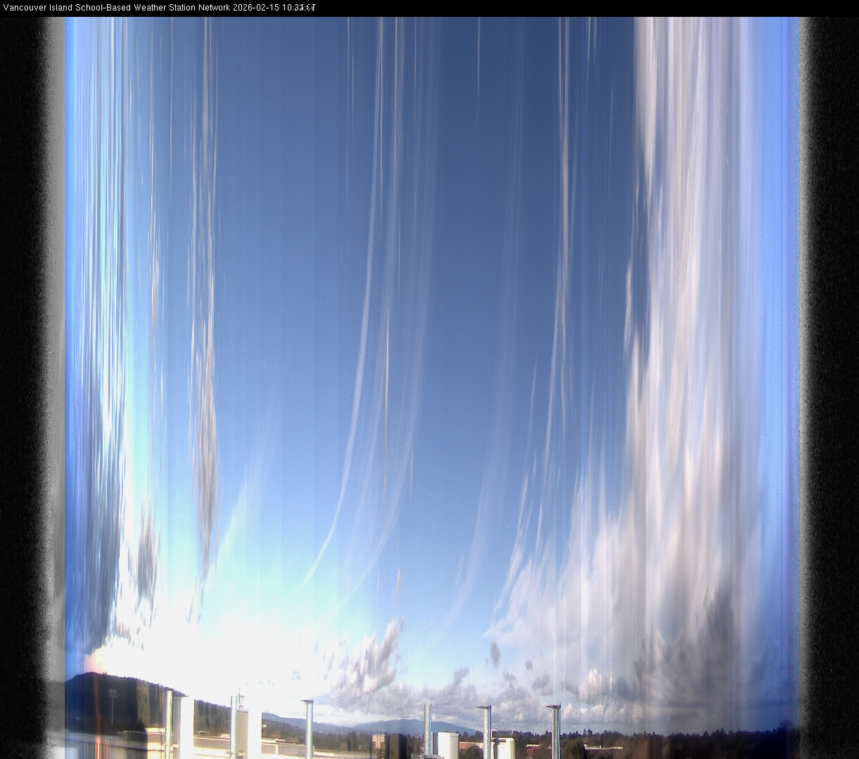 2026-02-15 image of the sky seen from UVic, each column of pixels is a different minute, keogram