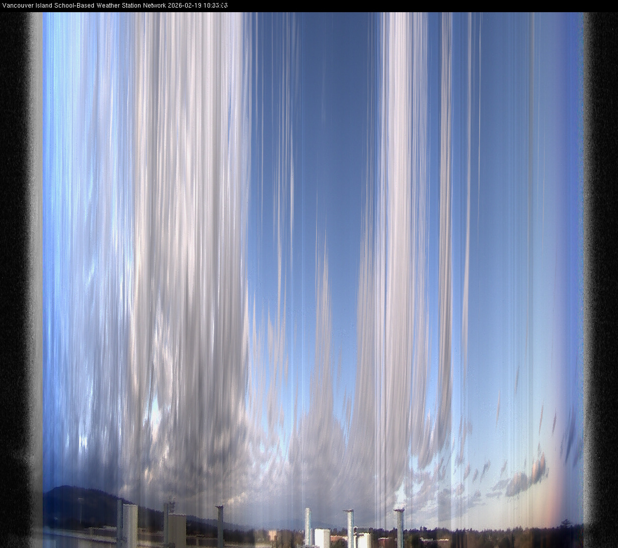 2026-02-19 image of the sky seen from UVic, each column of pixels is a different minute, keogram