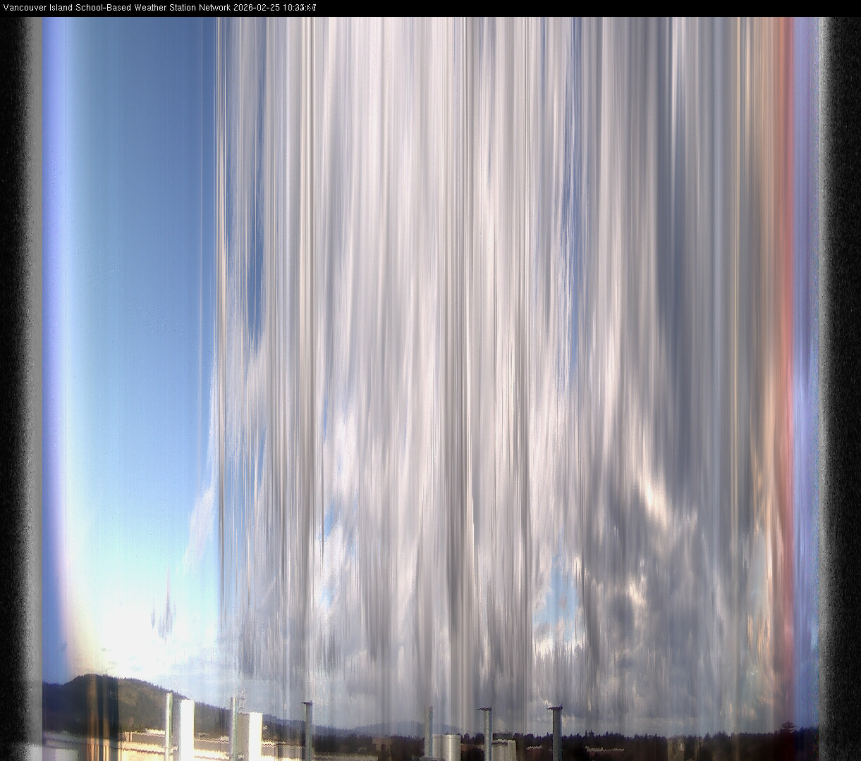 2026-02-25 image of the sky seen from UVic, each column of pixels is a different minute, keogram