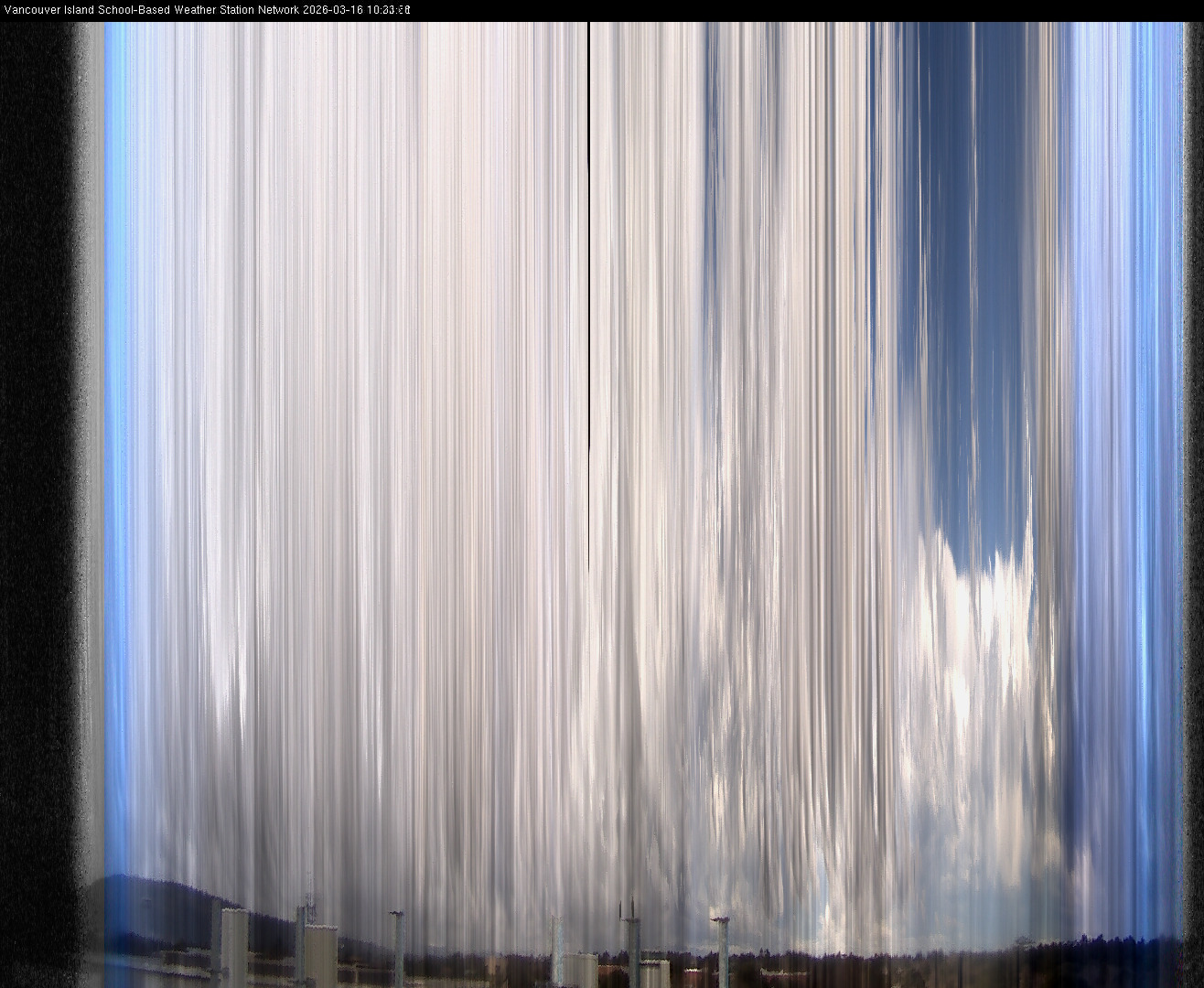 image of the sky seen from UVic, each column of pixels is a different minute, keogram