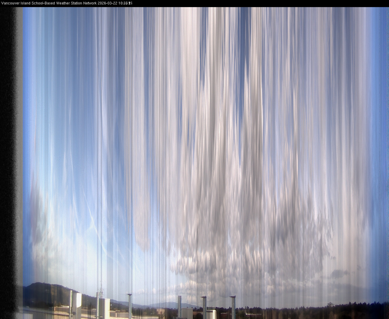 image of the sky seen from UVic, each column of pixels is a different minute, keogram