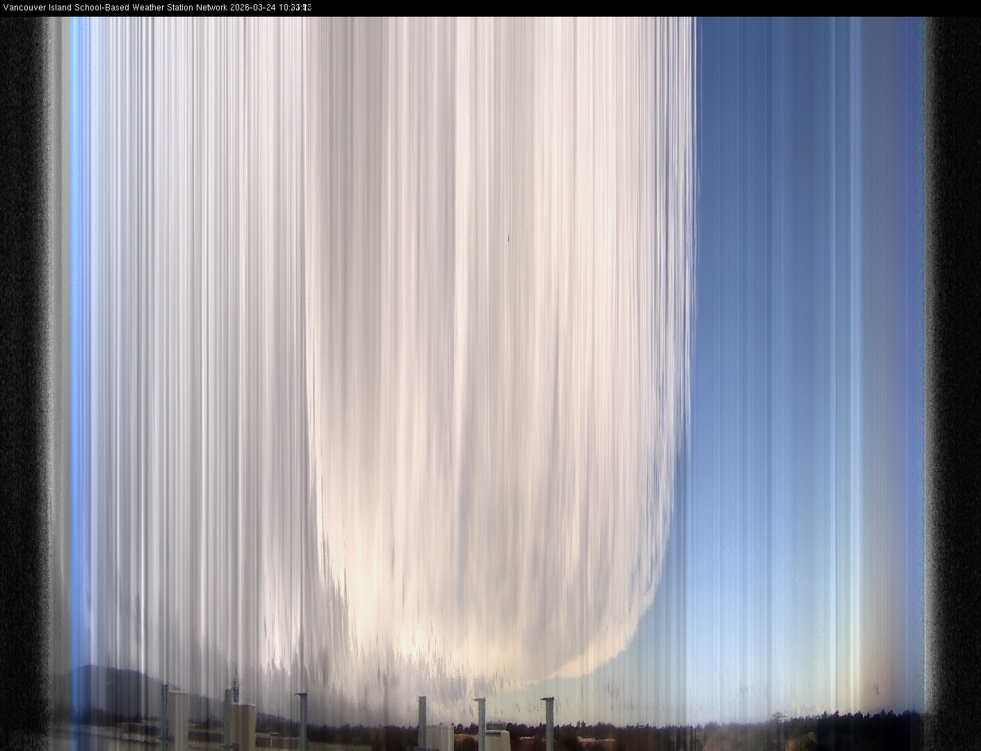 image of the sky seen from UVic, each column of pixels is a different minute, keogram