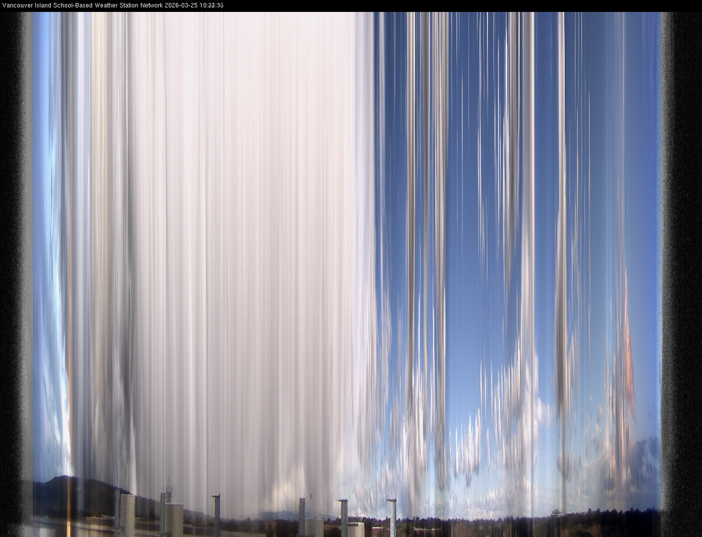 image of the sky seen from UVic, each column of pixels is a different minute, keogram
