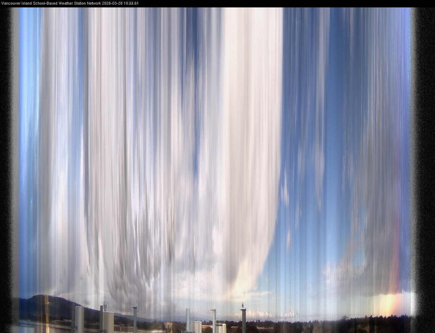2026-03-28 image of the sky seen from UVic, each column of pixels is a different minute, keogram
