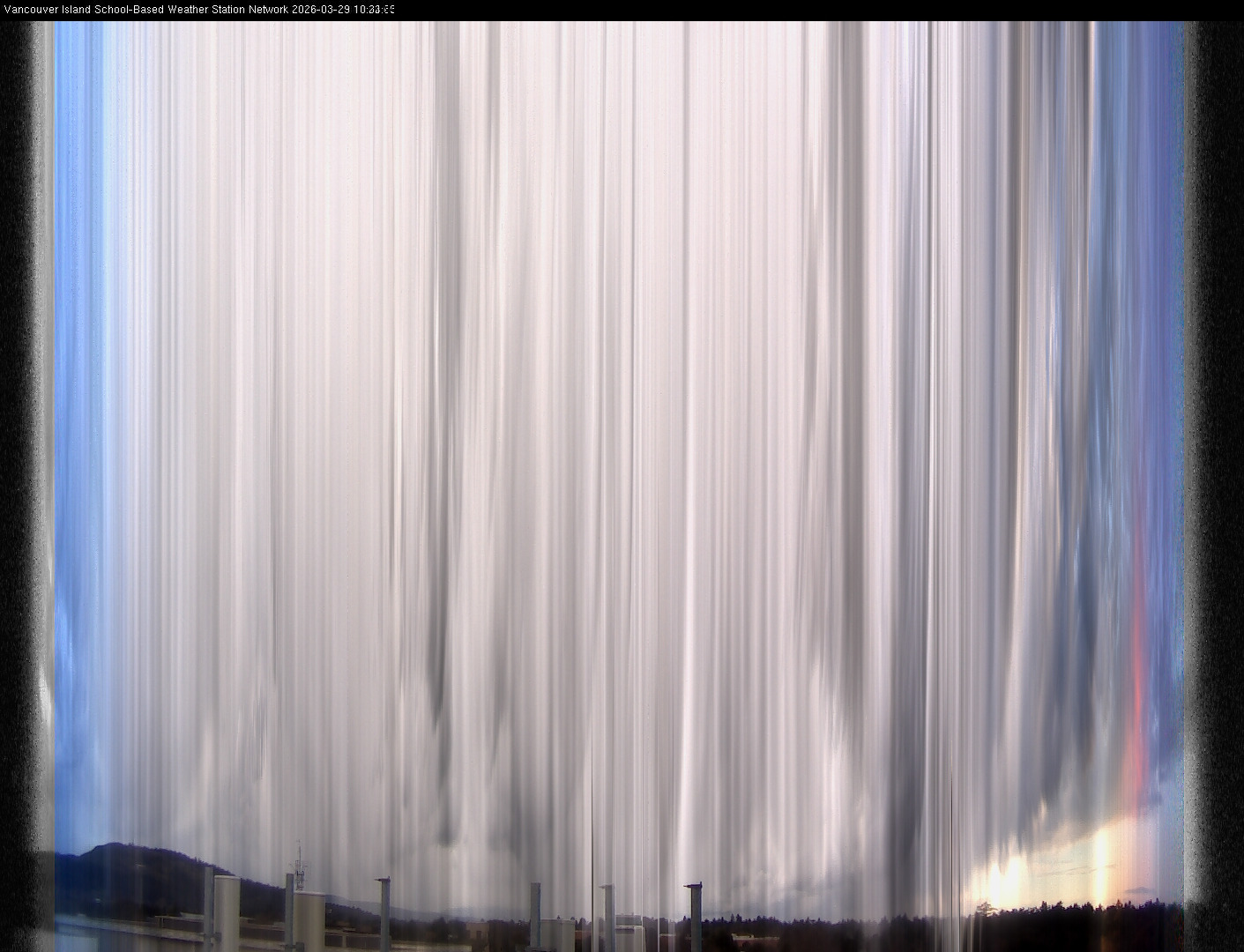 image of the sky seen from UVic, each column of pixels is a different minute, keogram
