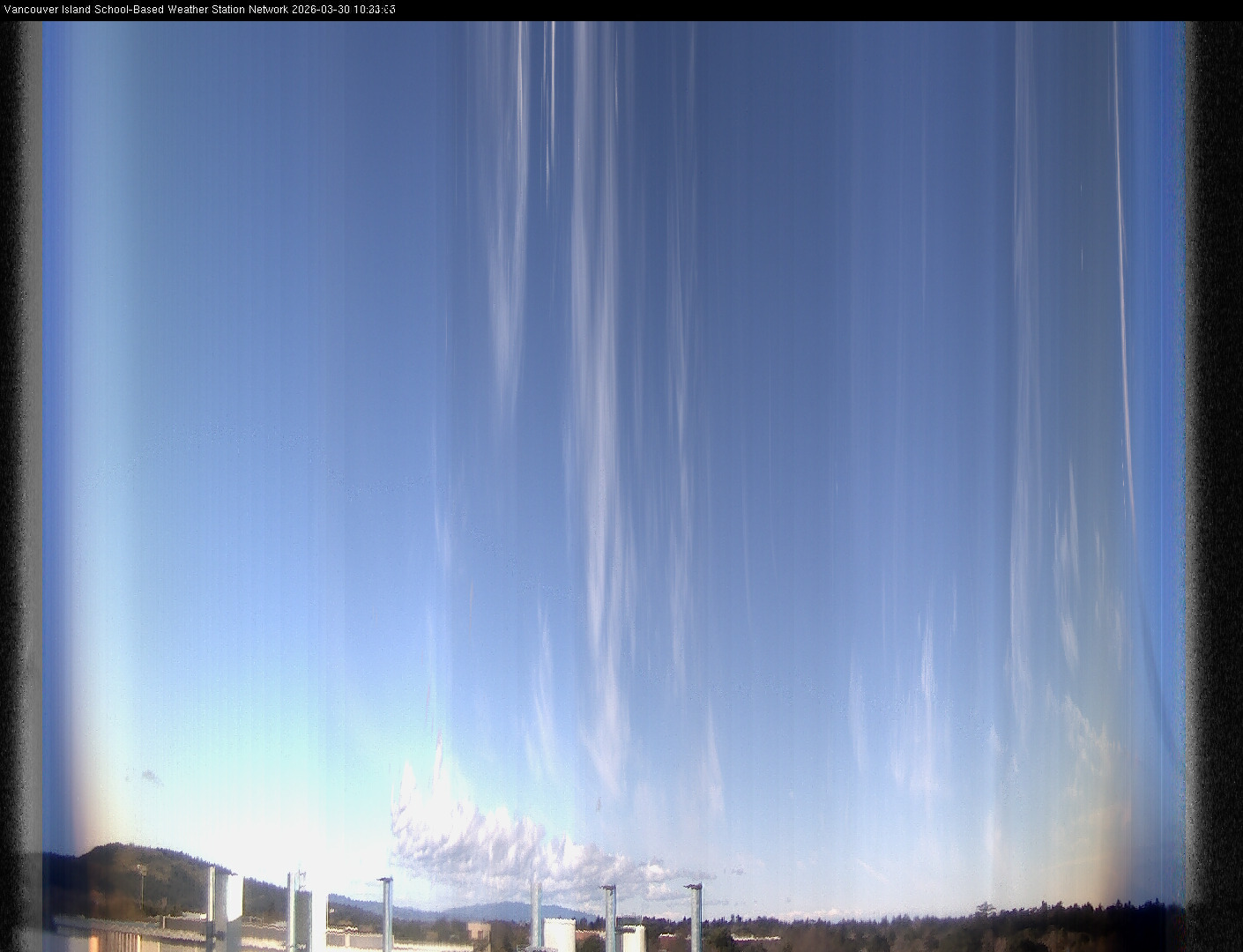 image of the sky seen from UVic, each column of pixels is a different minute, keogram