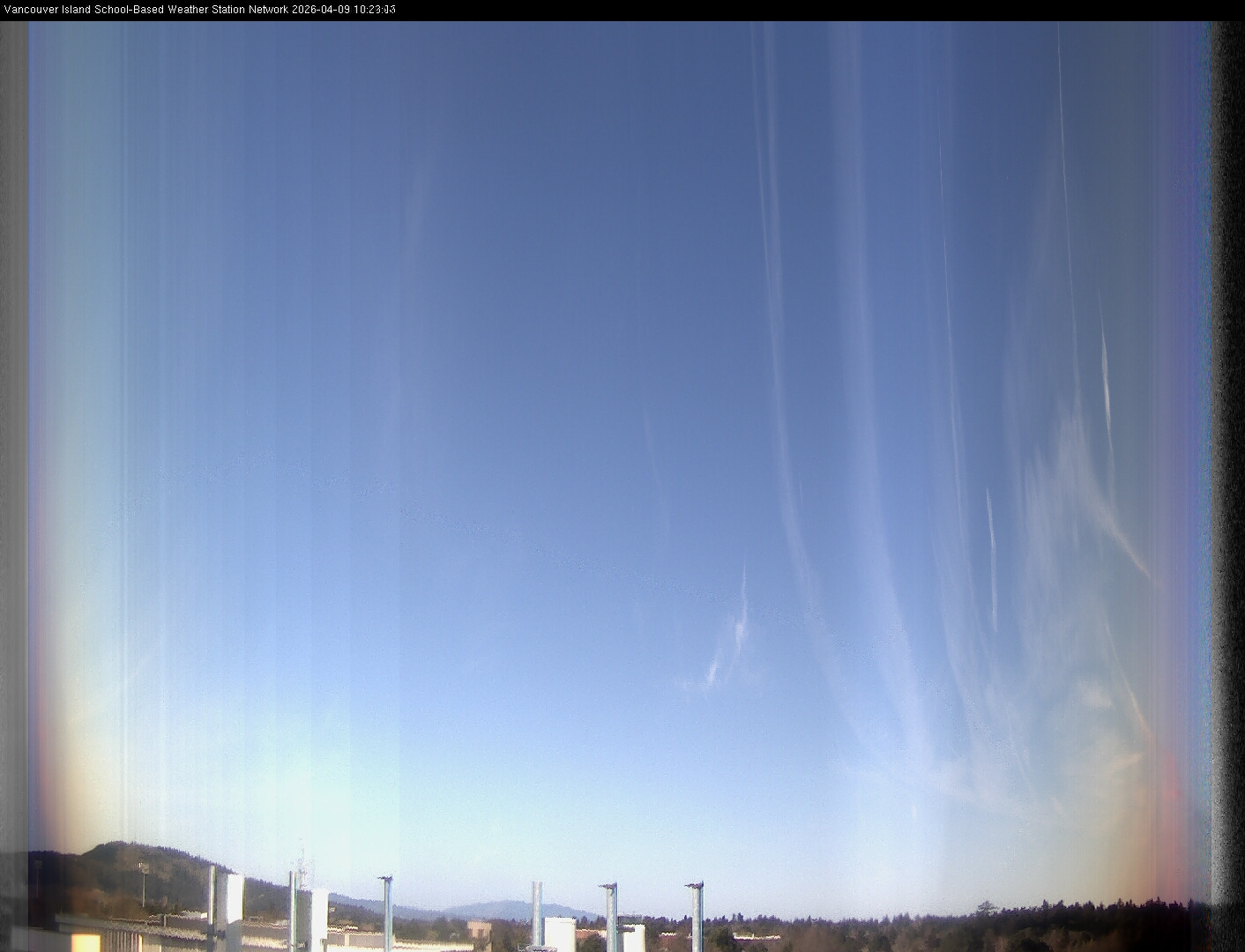 image of the sky seen from UVic, each column of pixels is a different minute, keogram