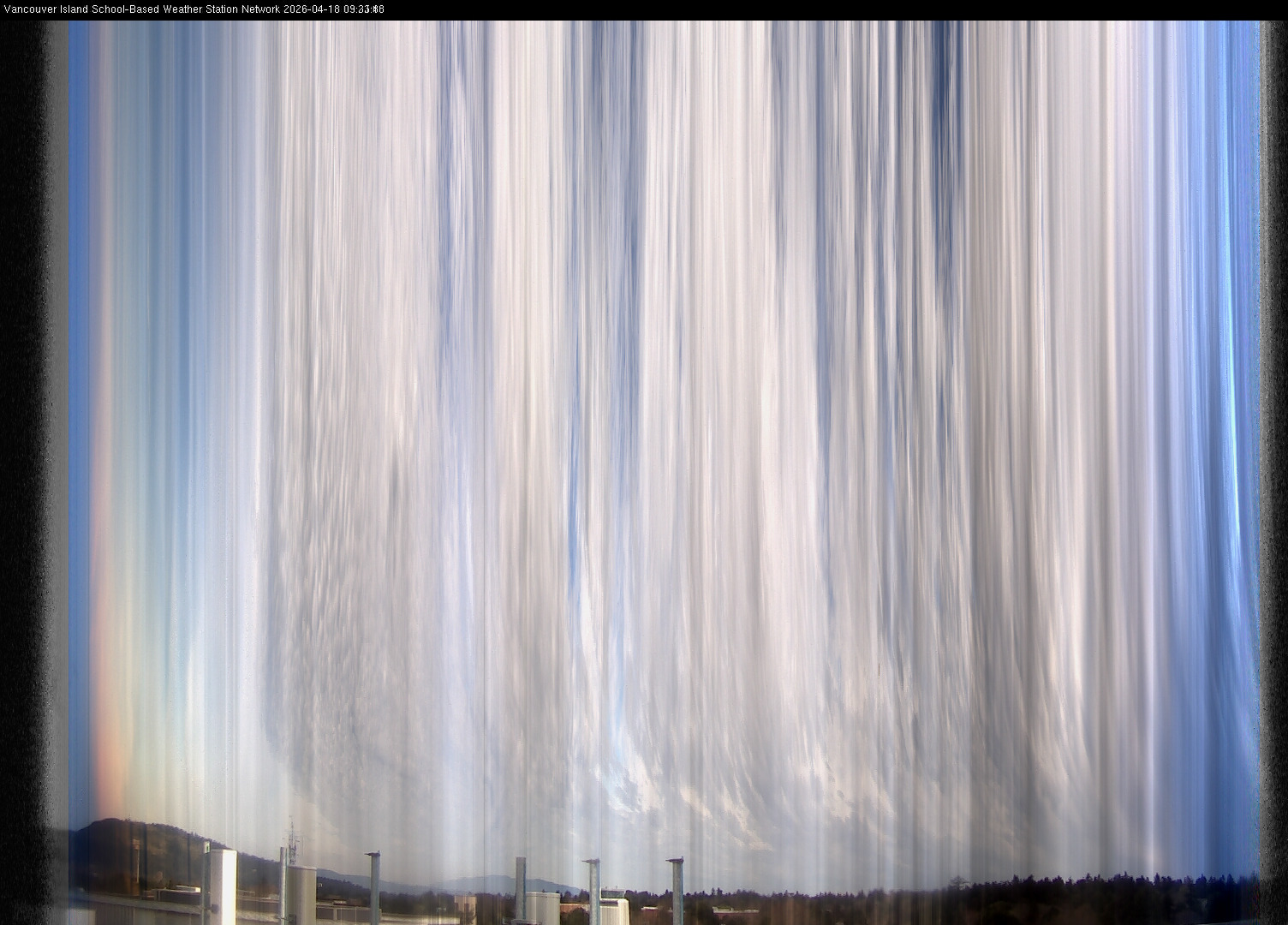 image of the sky seen from UVic, each column of pixels is a different minute, keogram