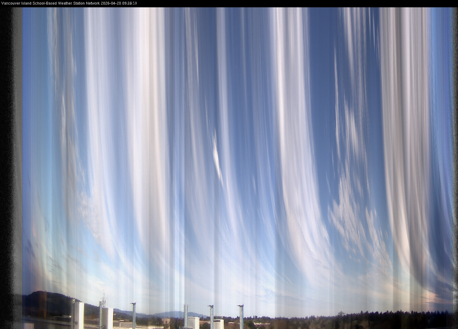 2026-04-20 image of the sky seen from UVic, each column of pixels is a different minute, keogram