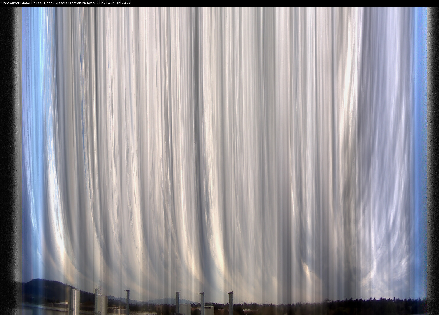 2026-04-21 image of the sky seen from UVic, each column of pixels is a different minute, keogram