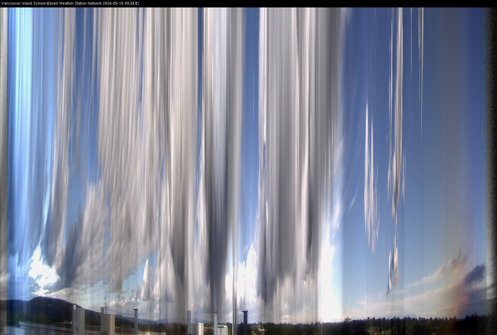 image of the sky seen from UVic, each column of pixels is a different minute, keogram