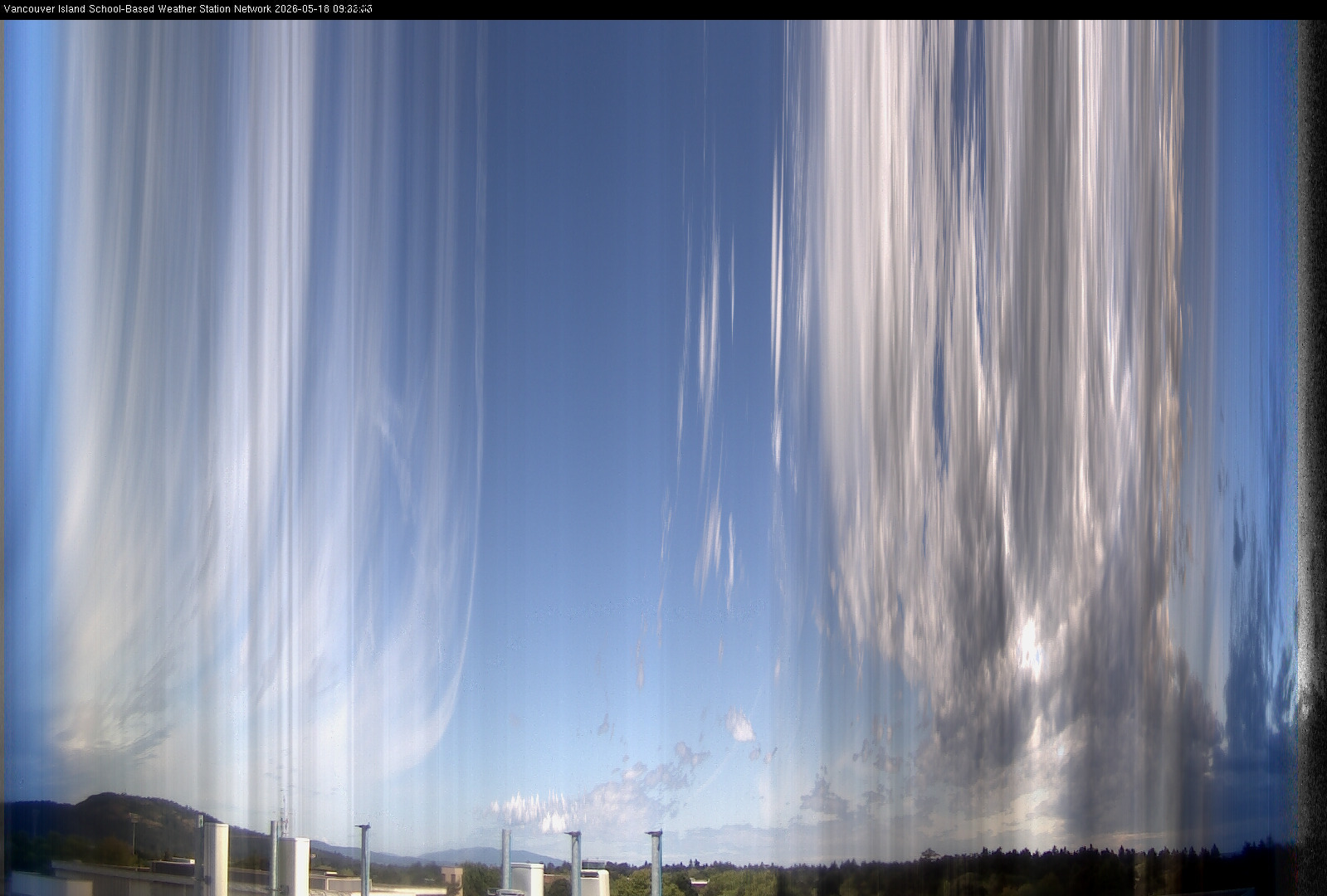 2026-05-18 image of the sky seen from UVic, each column of pixels is a different minute, keogram