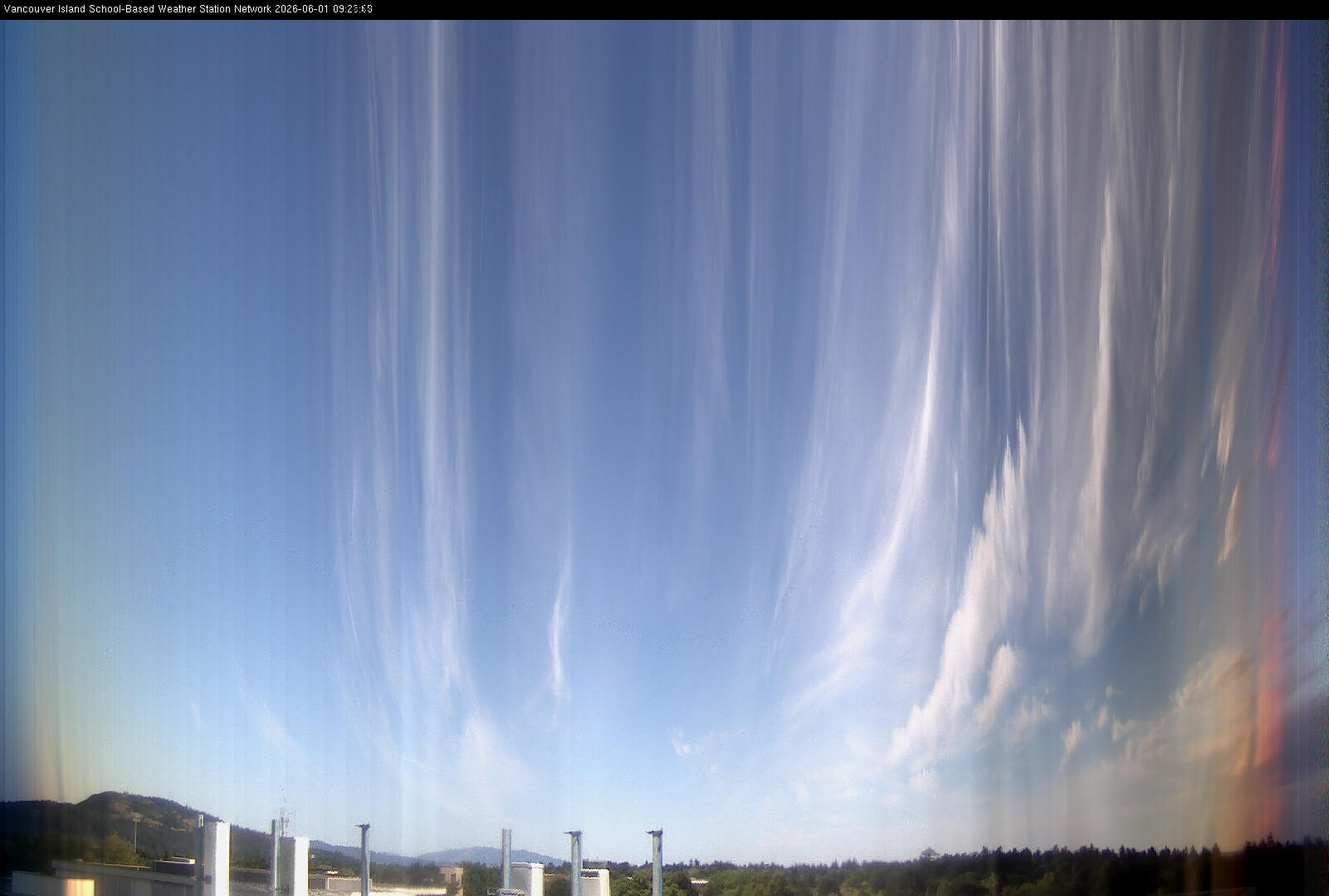 2026-06-01 image of the sky seen from UVic, each column of pixels is a different minute, keogram