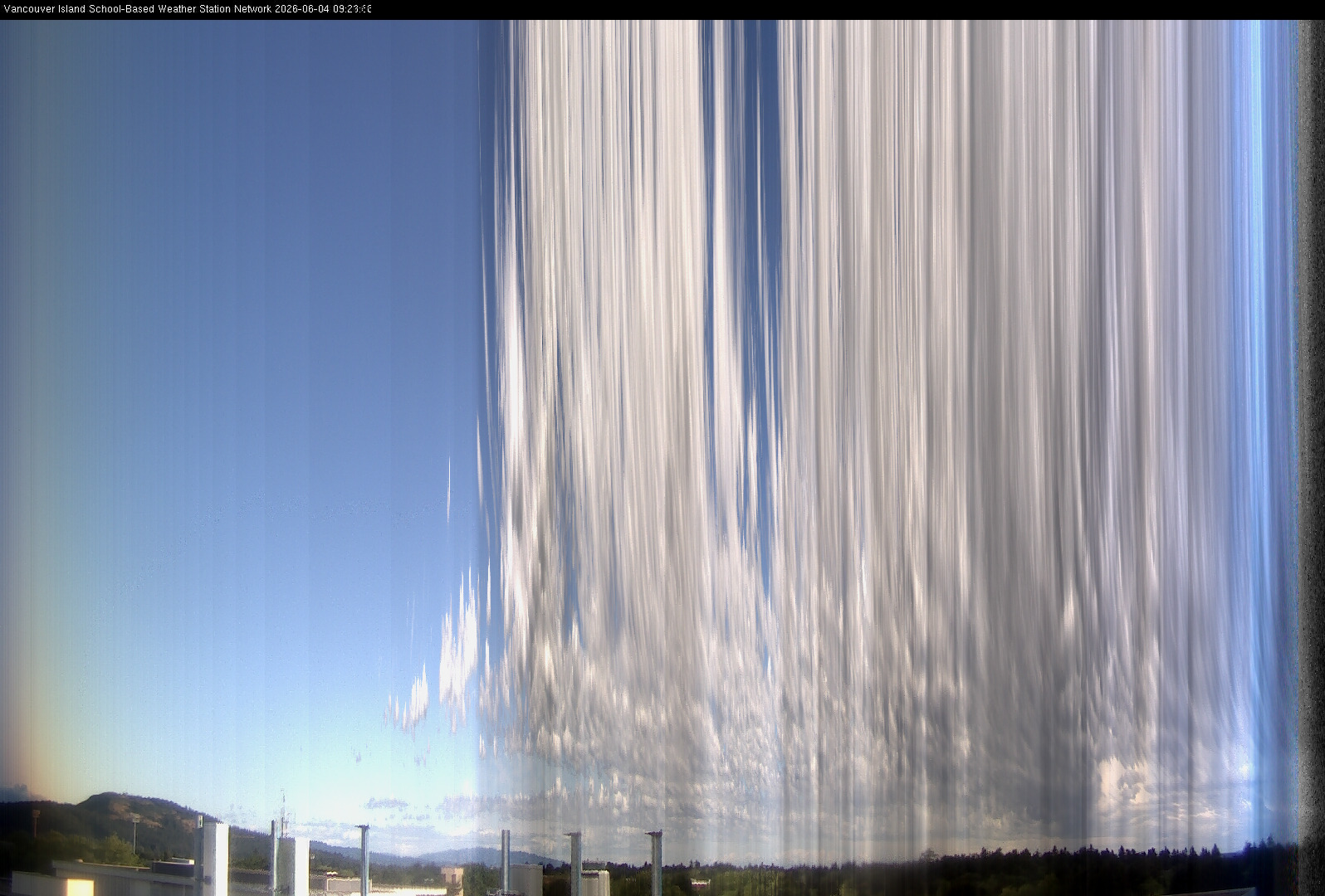 2026-06-04 image of the sky seen from UVic, each column of pixels is a different minute, keogram