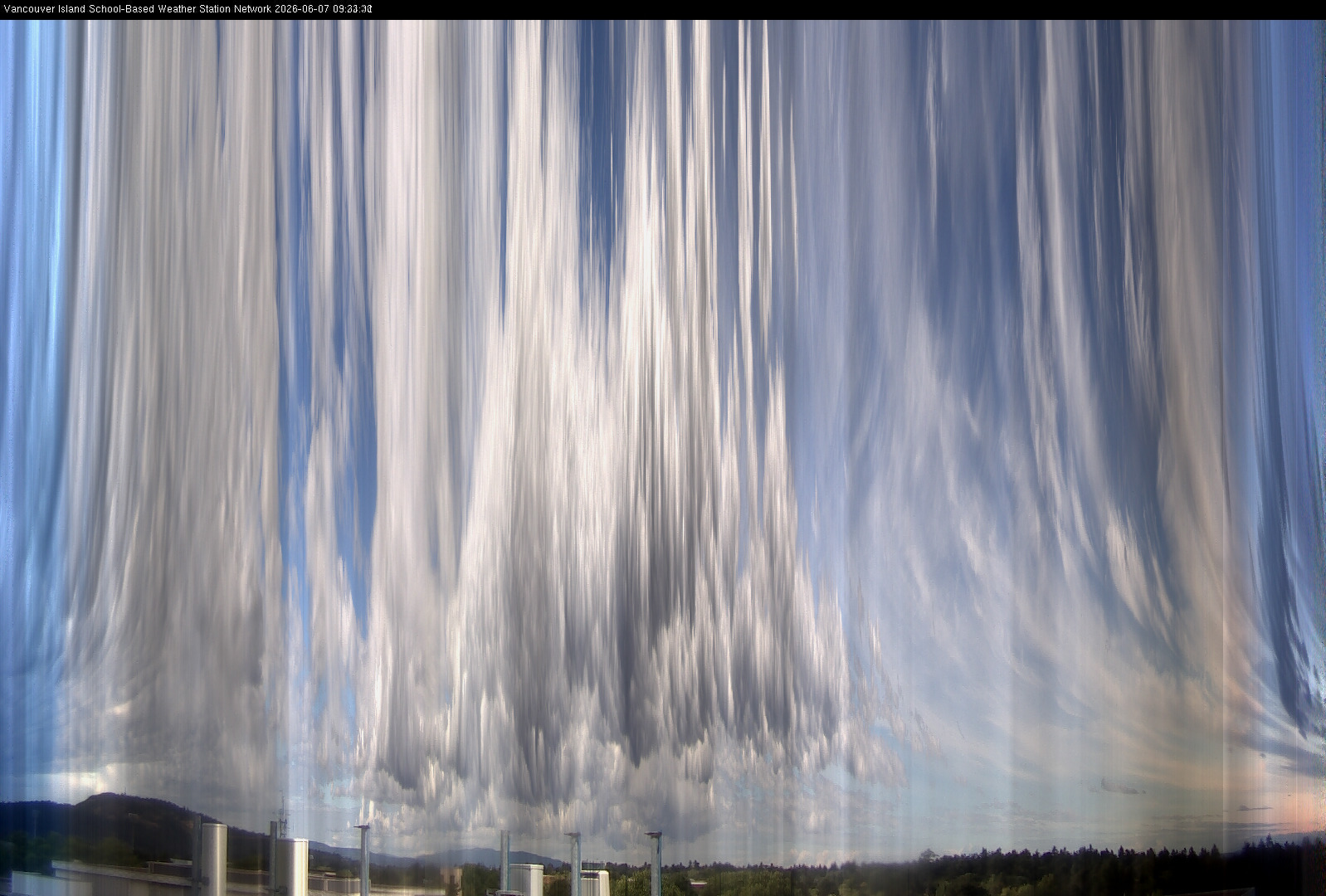 2026-06-07 image of the sky seen from UVic, each column of pixels is a different minute, keogram