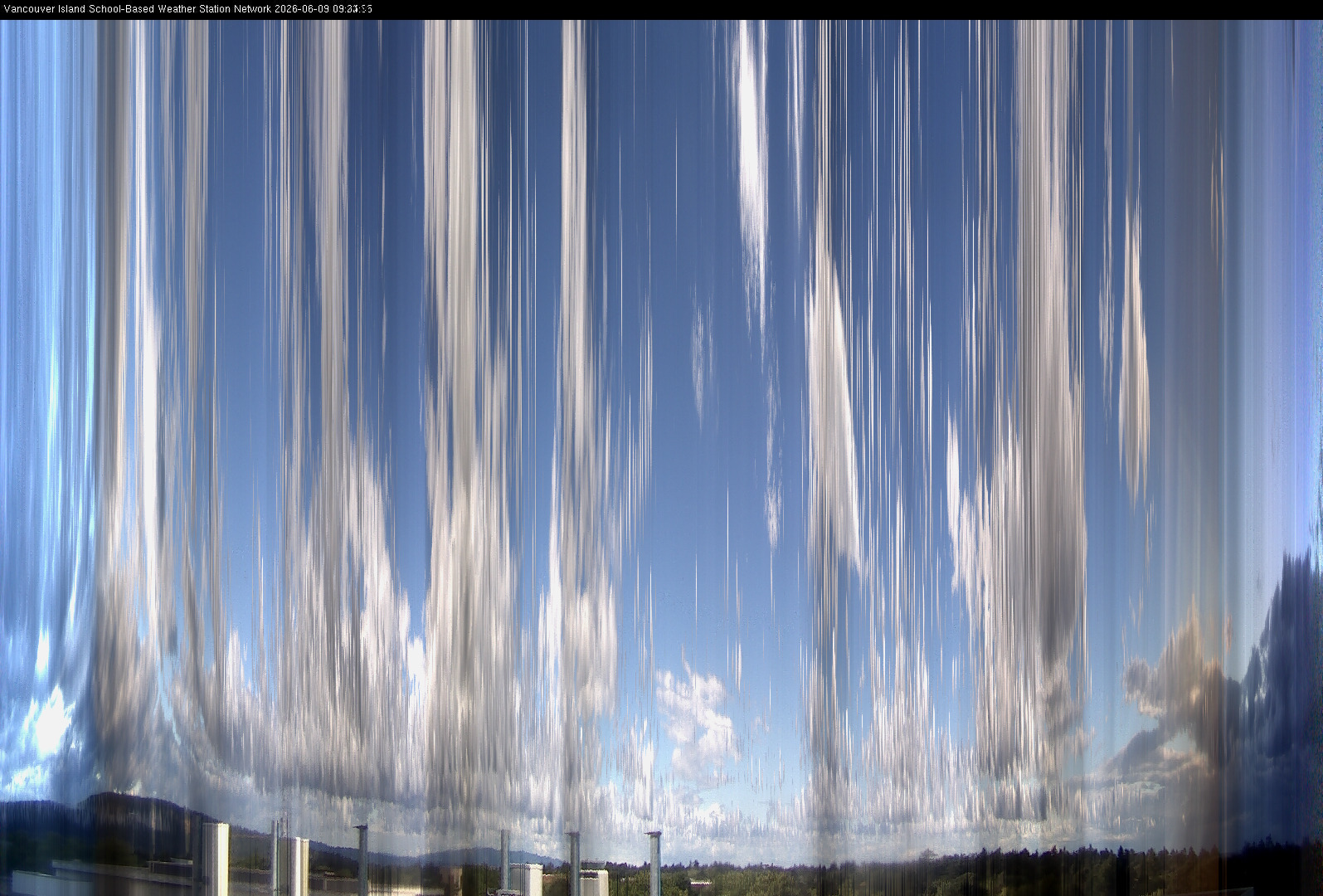 2026-06-09 image of the sky seen from UVic, each column of pixels is a different minute, keogram