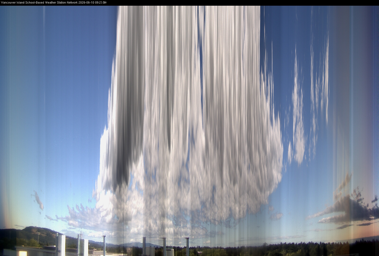 2026-06-10 image of the sky seen from UVic, each column of pixels is a different minute, keogram
