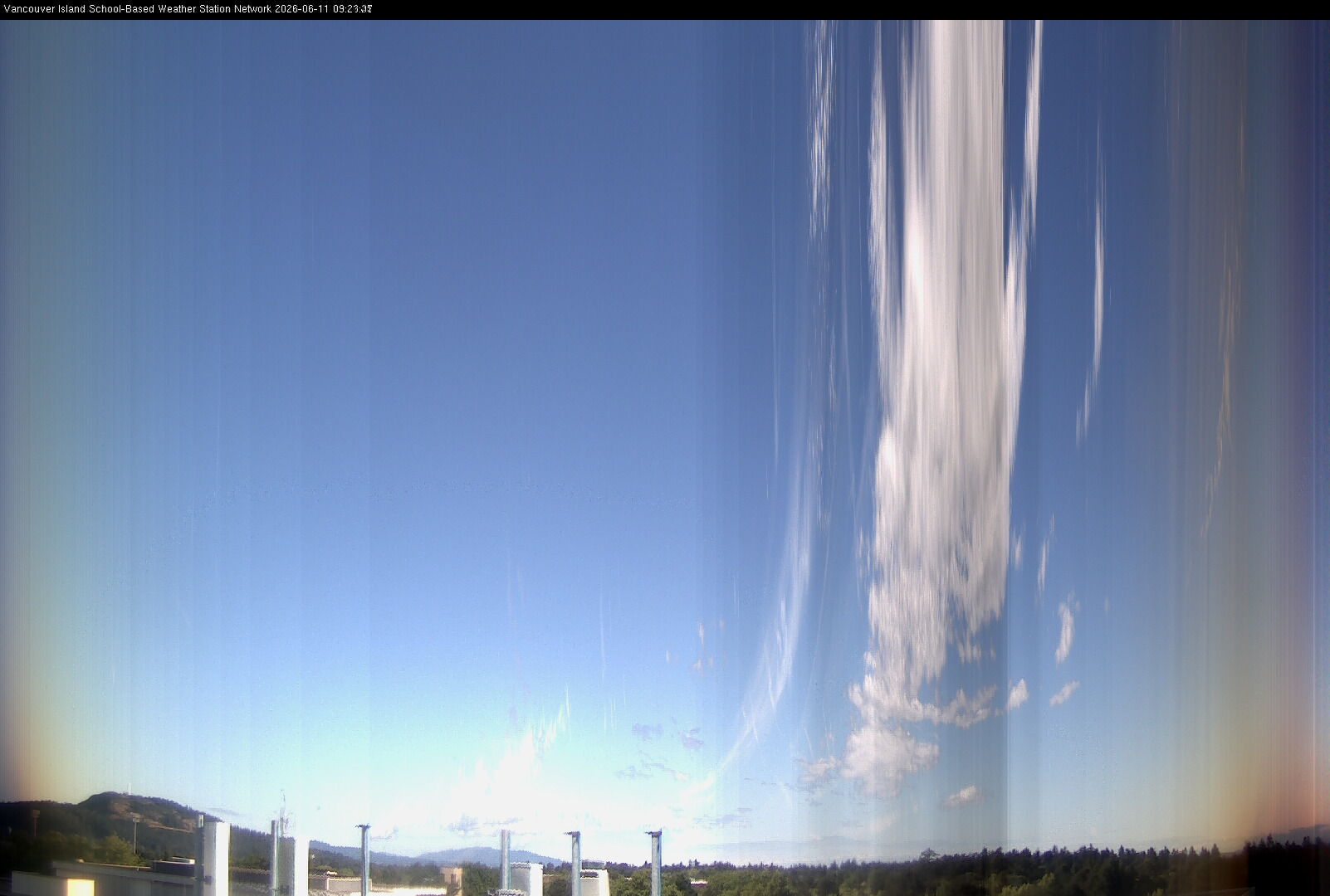 2026-06-11 image of the sky seen from UVic, each column of pixels is a different minute, keogram