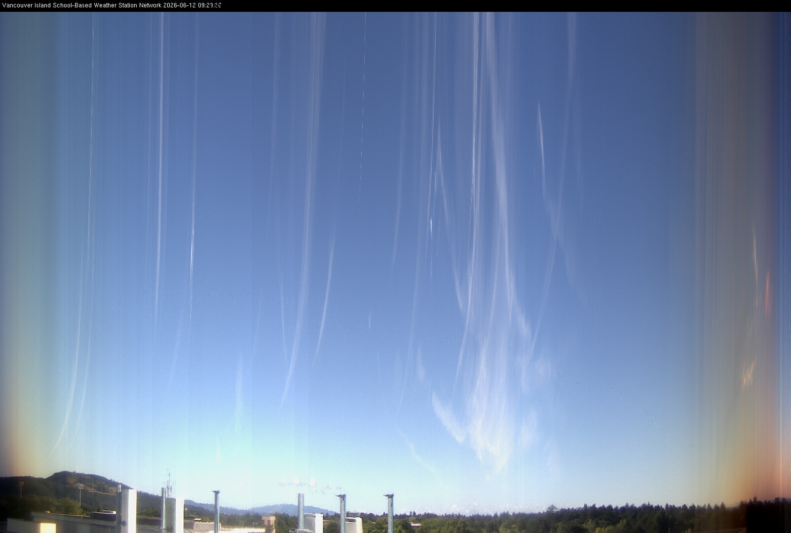 2026-06-12 image of the sky seen from UVic, each column of pixels is a different minute, keogram