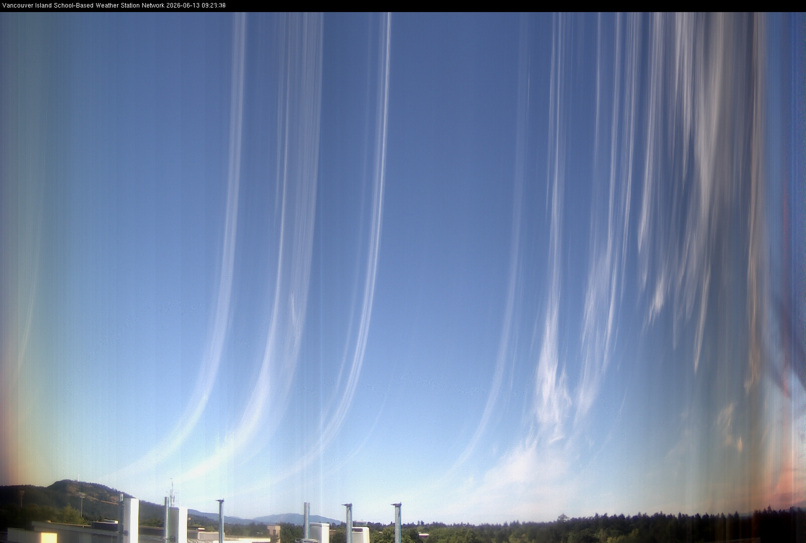 2026-06-13 image of the sky seen from UVic, each column of pixels is a different minute, keogram