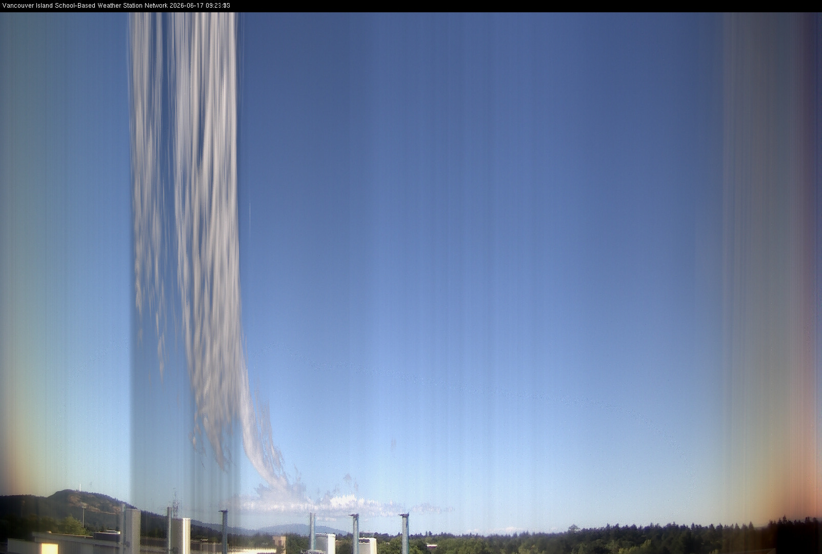 image of the sky seen from UVic, each column of pixels is a different minute, keogram
