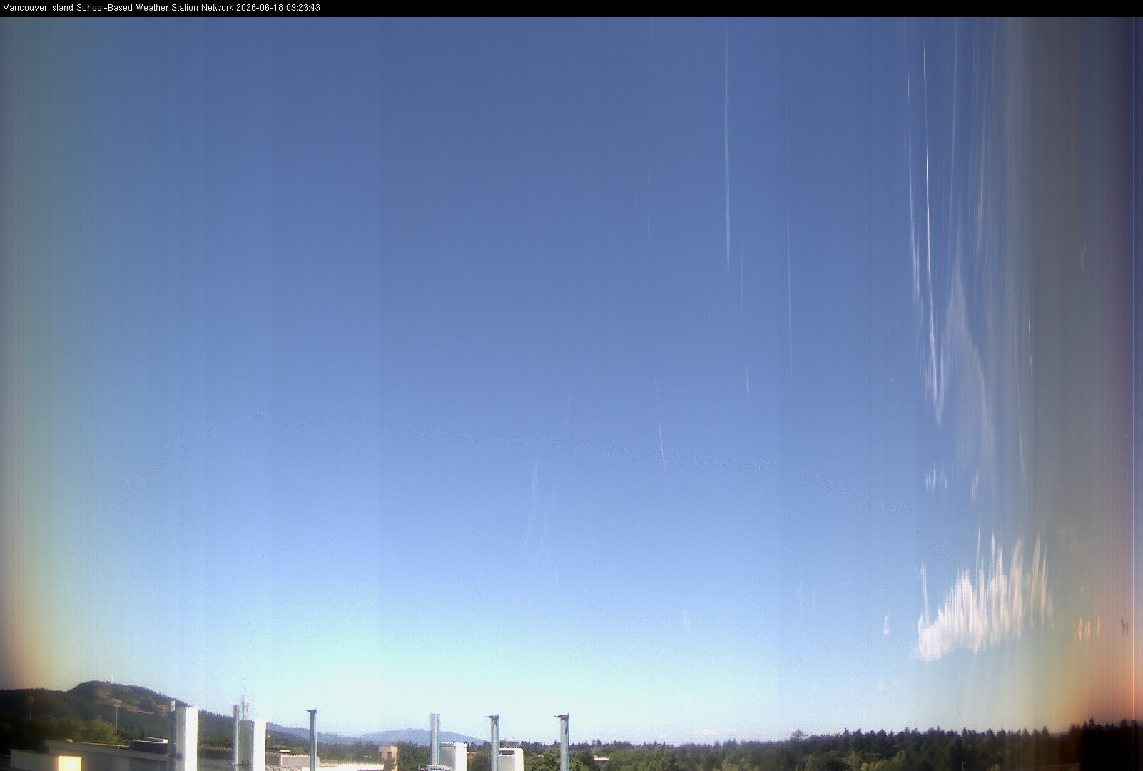 image of the sky seen from UVic, each column of pixels is a different minute, keogram