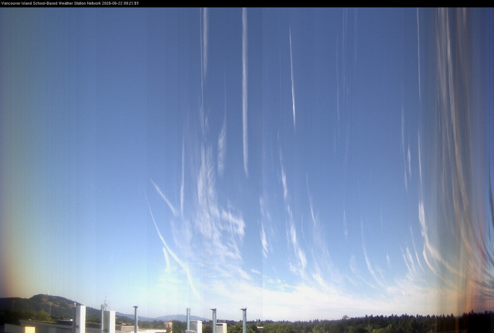 2026-06-22 image of the sky seen from UVic, each column of pixels is a different minute, keogram