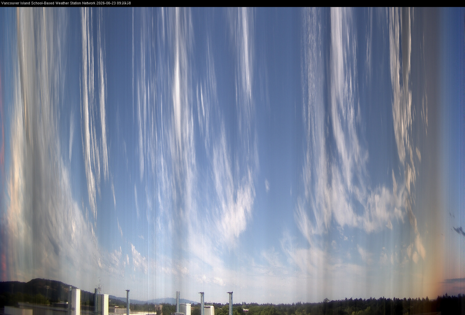 2026-06-23 image of the sky seen from UVic, each column of pixels is a different minute, keogram
