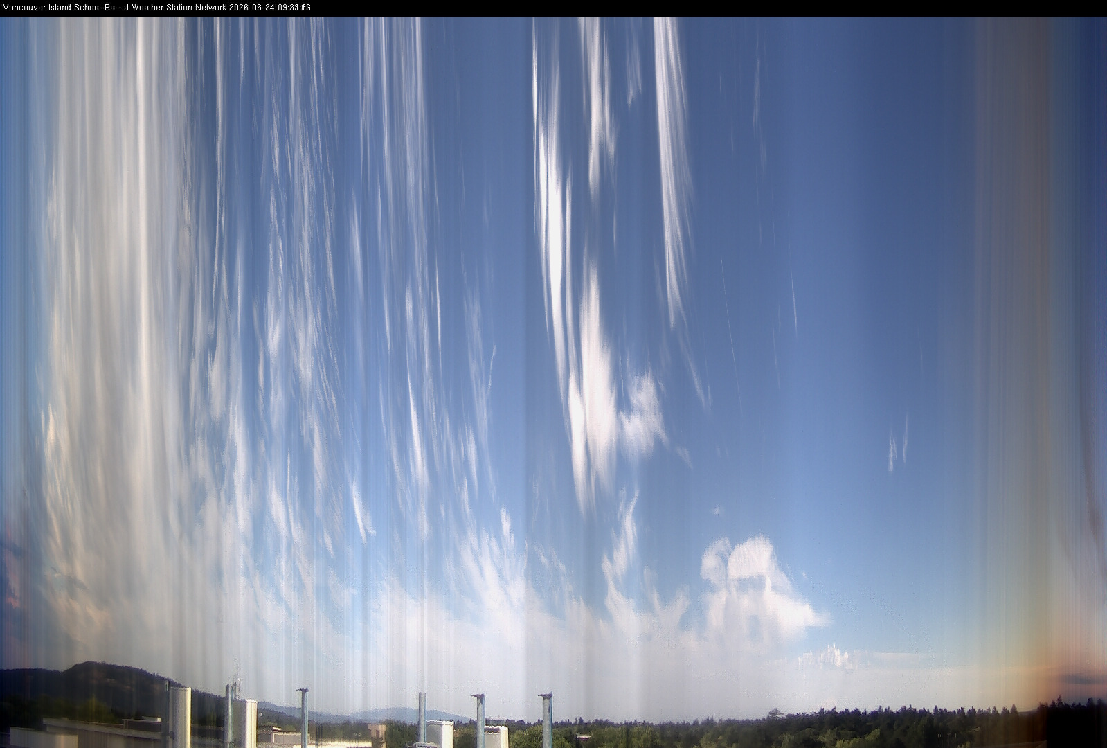 image of the sky seen from UVic, each column of pixels is a different minute, keogram