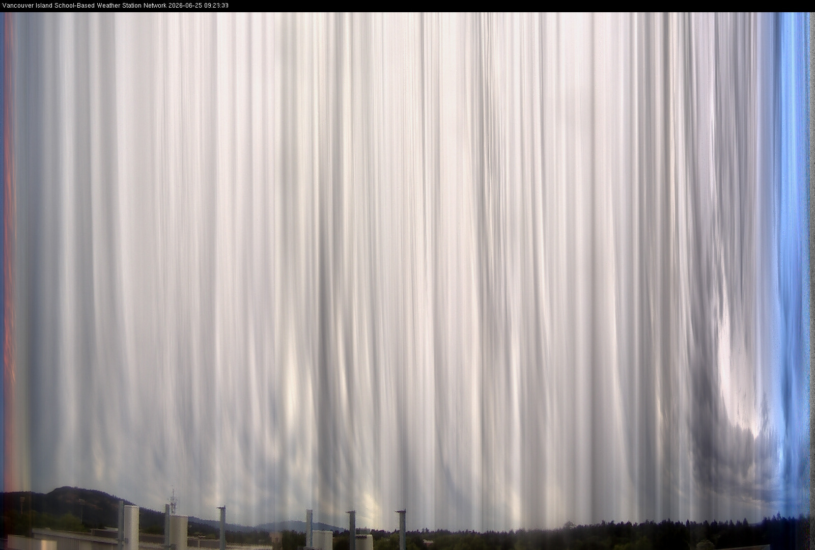 2026-06-25 image of the sky seen from UVic, each column of pixels is a different minute, keogram