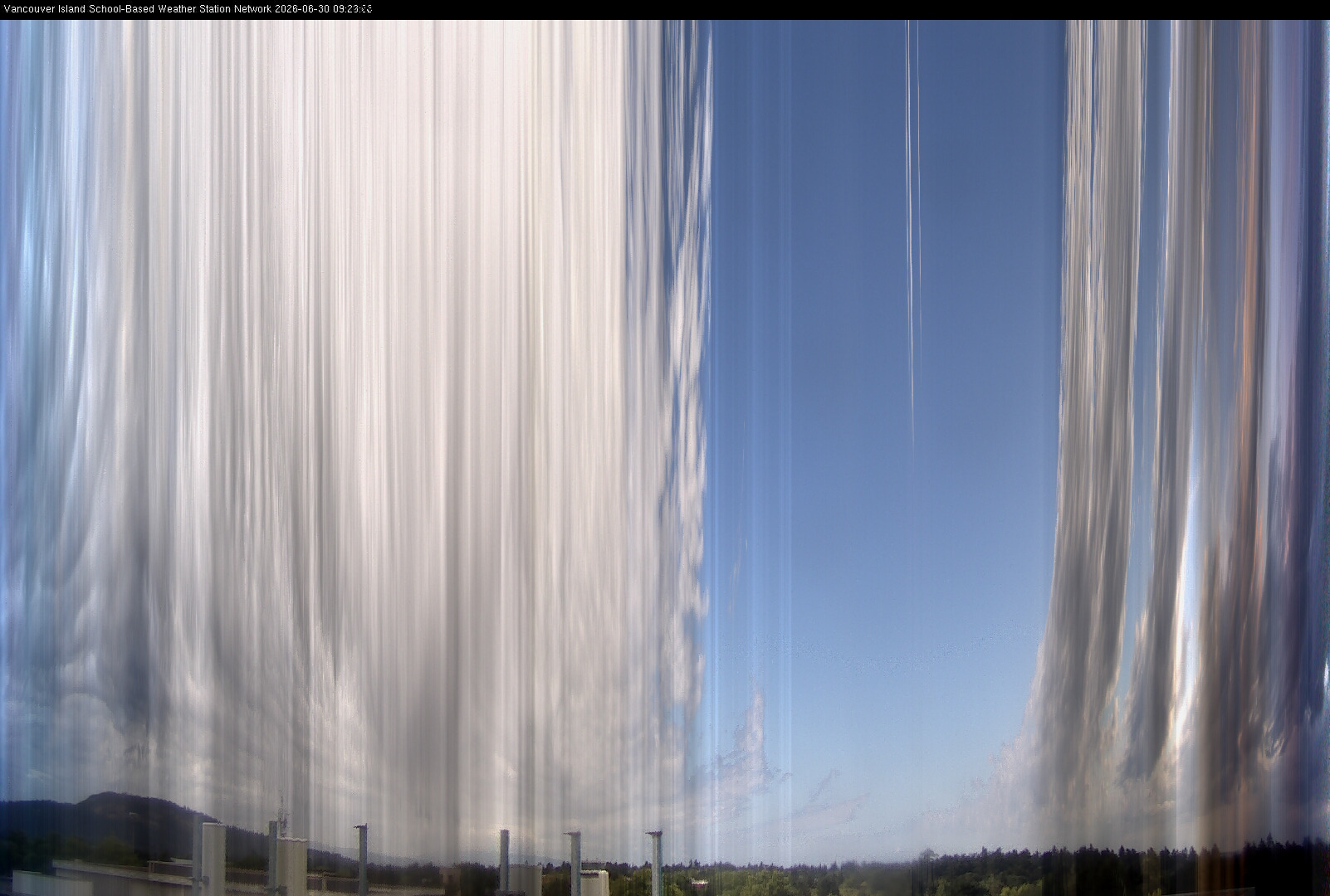 2026-06-30 image of the sky seen from UVic, each column of pixels is a different minute, keogram