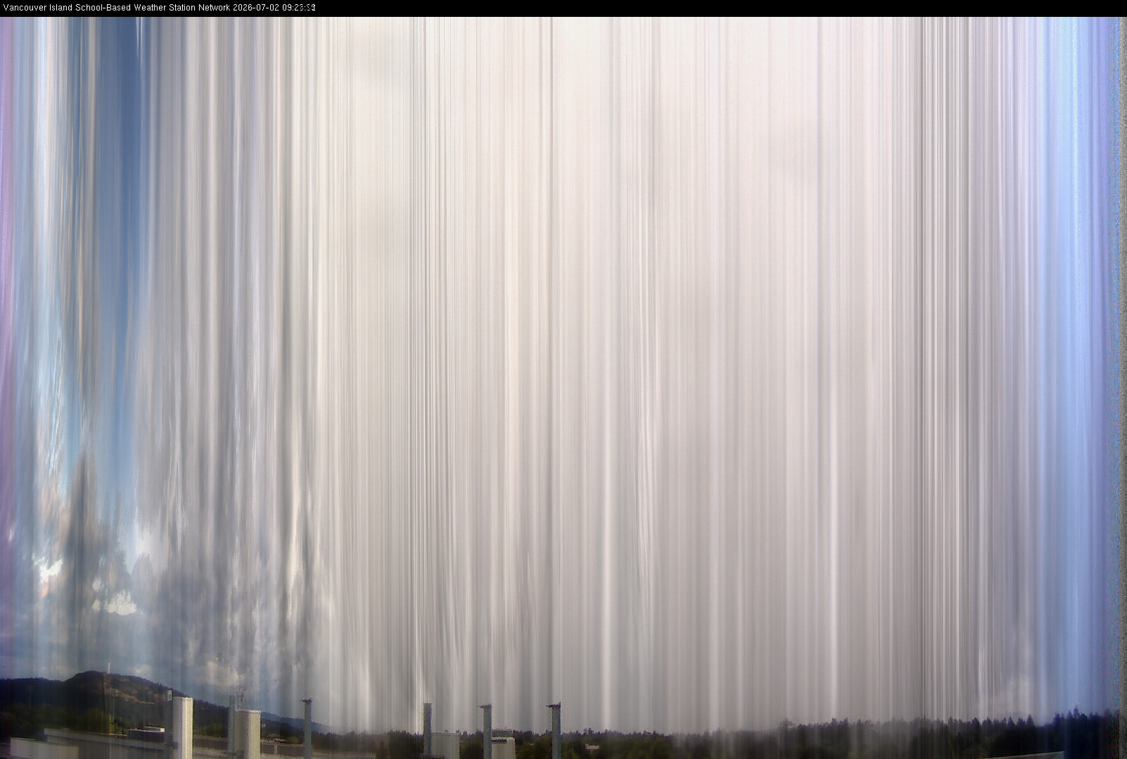 2026-07-02 image of the sky seen from UVic, each column of pixels is a different minute, keogram