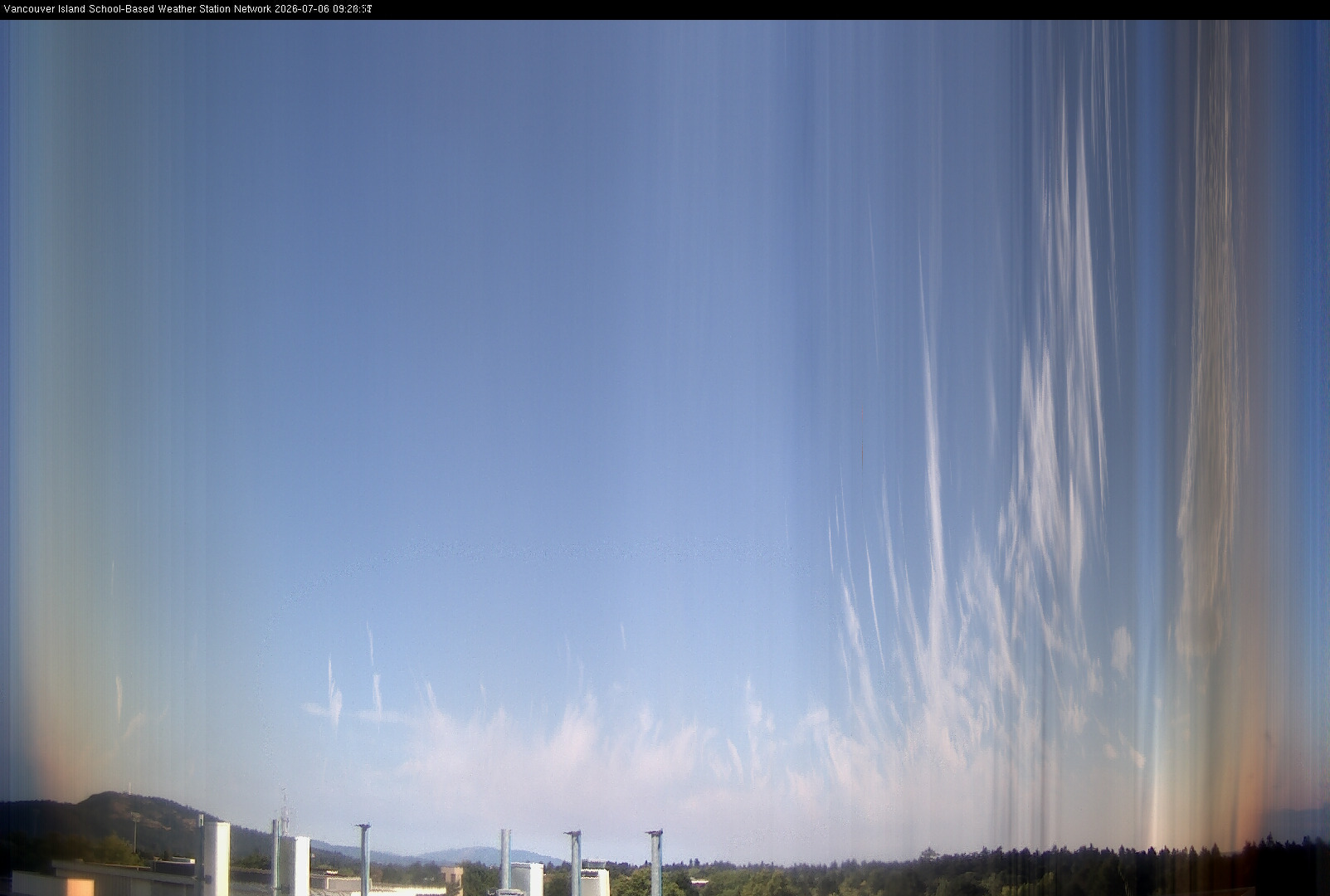 2026-07-06 image of the sky seen from UVic, each column of pixels is a different minute, keogram