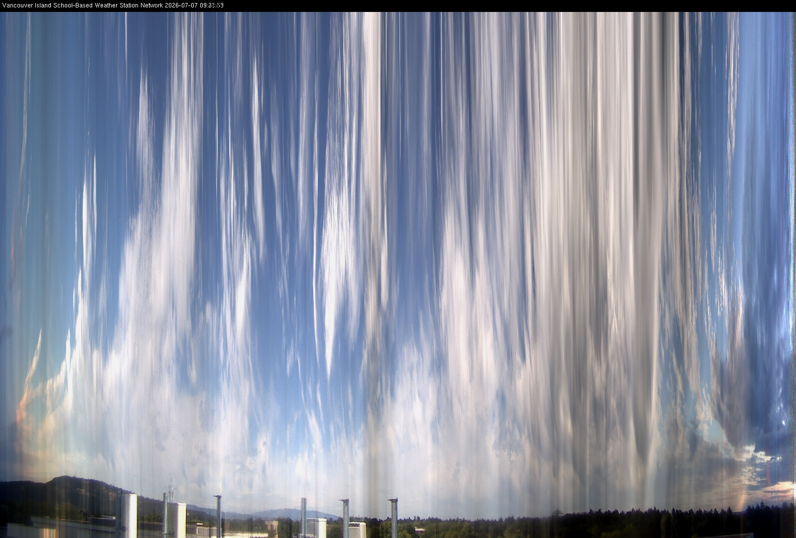 2026-07-07 image of the sky seen from UVic, each column of pixels is a different minute, keogram