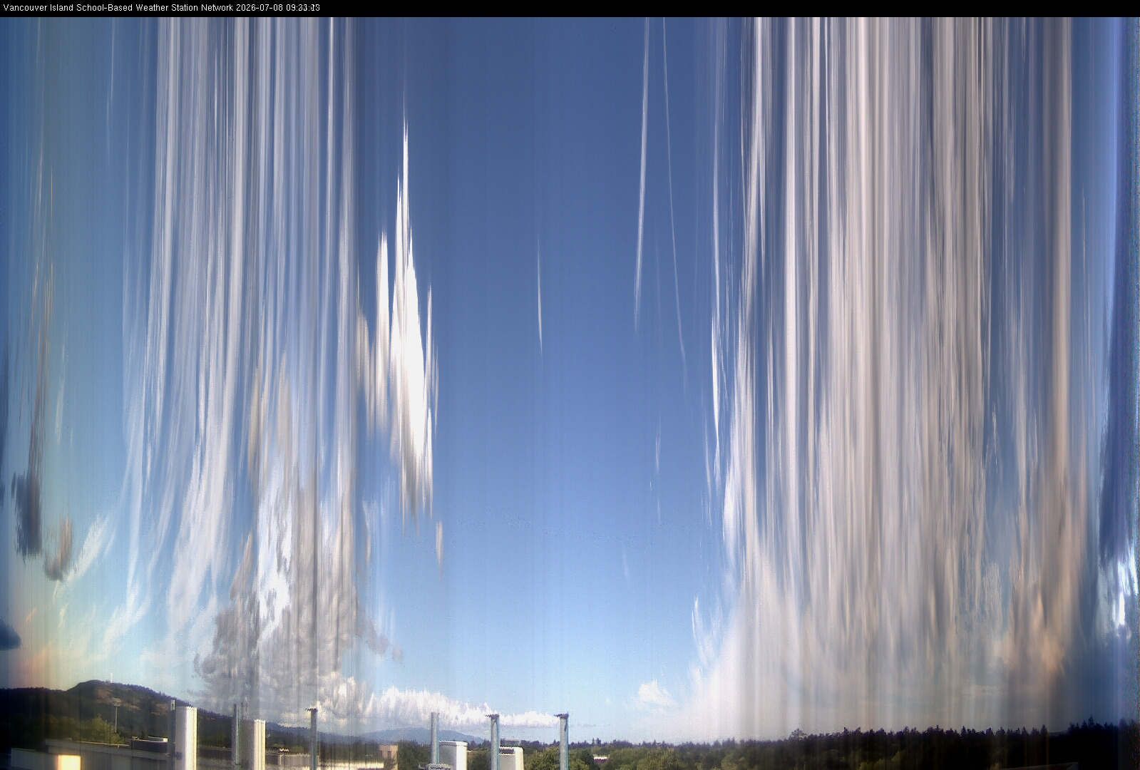 2026-07-08 image of the sky seen from UVic, each column of pixels is a different minute, keogram