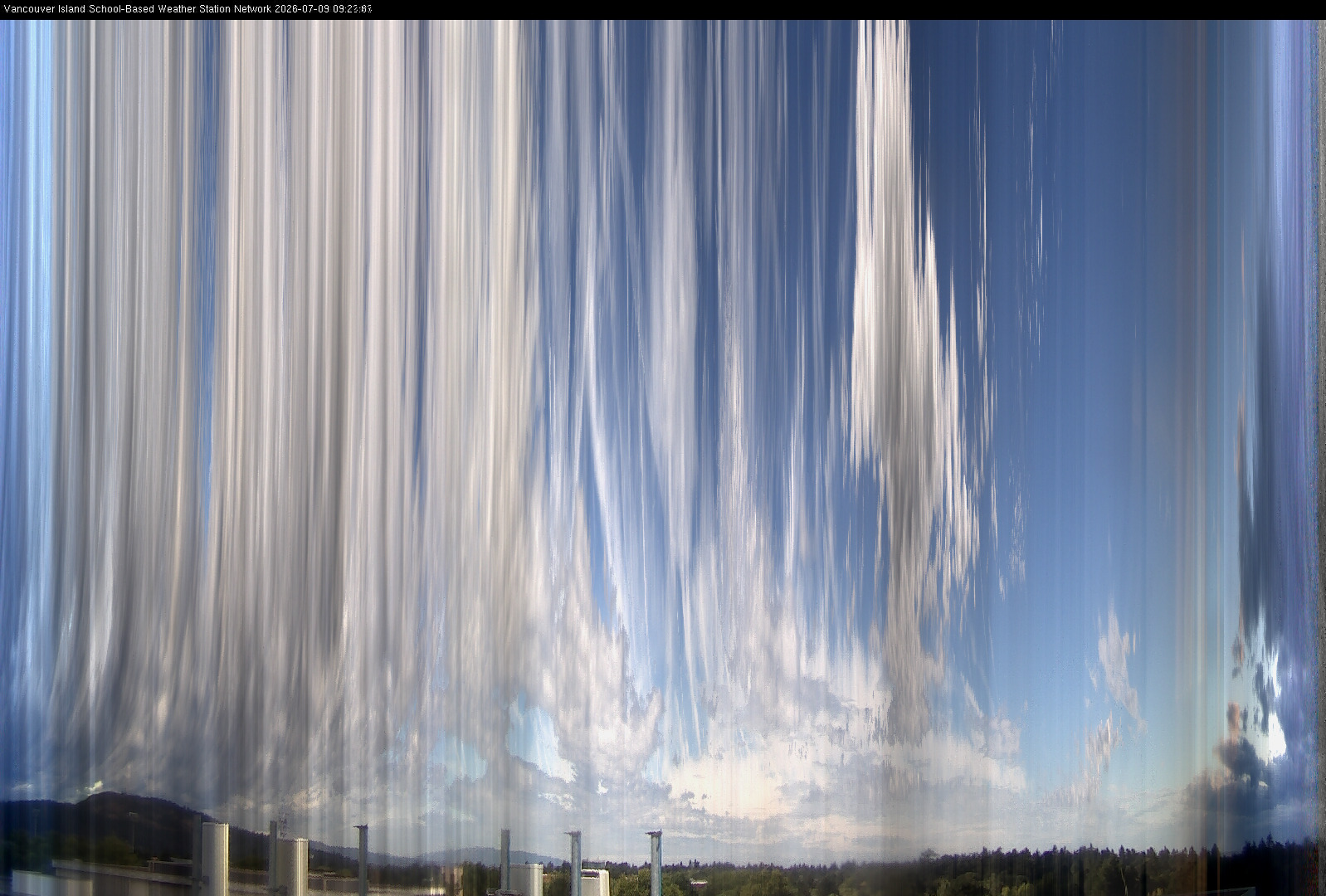 2026-07-09 image of the sky seen from UVic, each column of pixels is a different minute, keogram