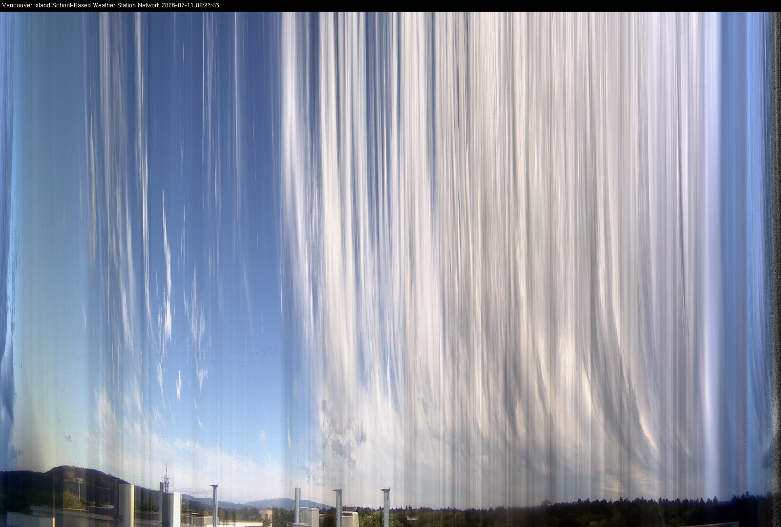 image of the sky seen from UVic, each column of pixels is a different minute, keogram