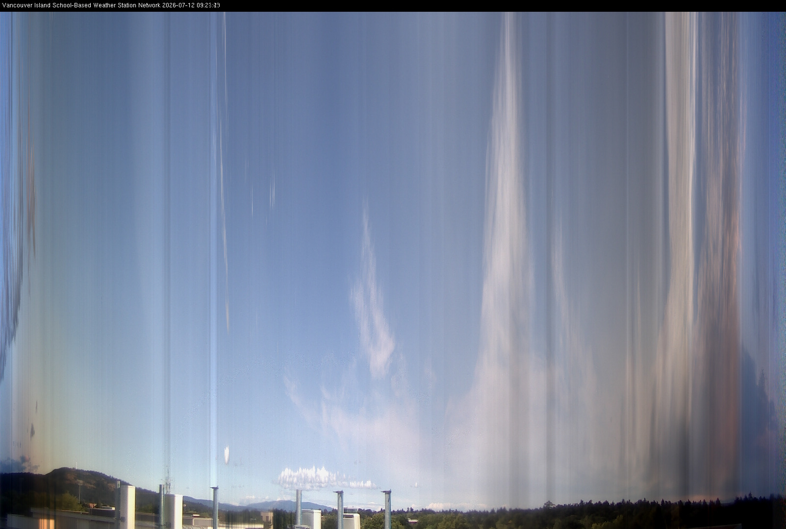 2026-07-12 image of the sky seen from UVic, each column of pixels is a different minute, keogram