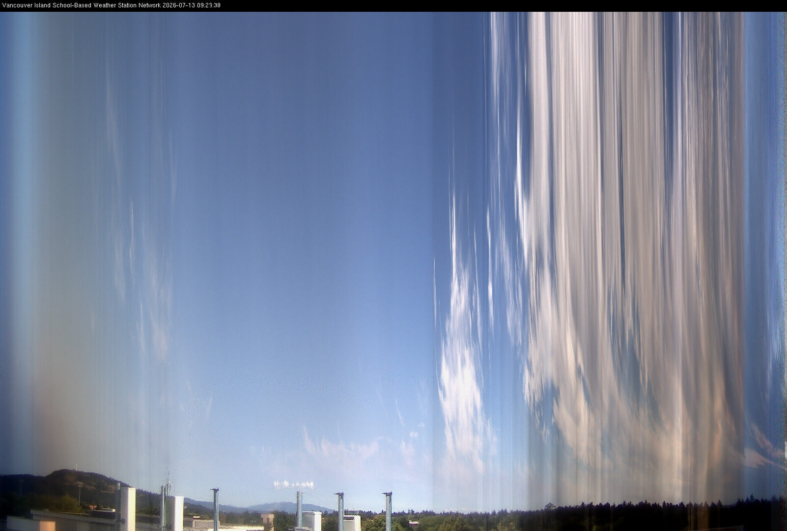 2026-07-13 image of the sky seen from UVic, each column of pixels is a different minute, keogram