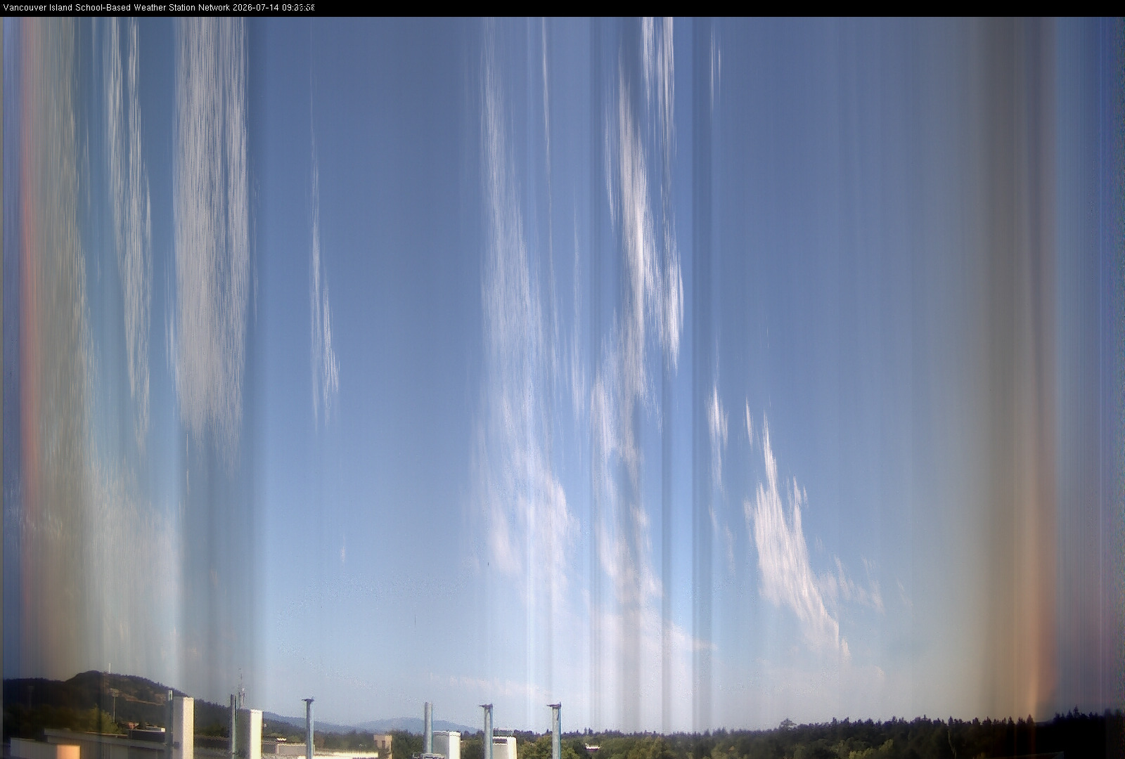 2026-07-14 image of the sky seen from UVic, each column of pixels is a different minute, keogram