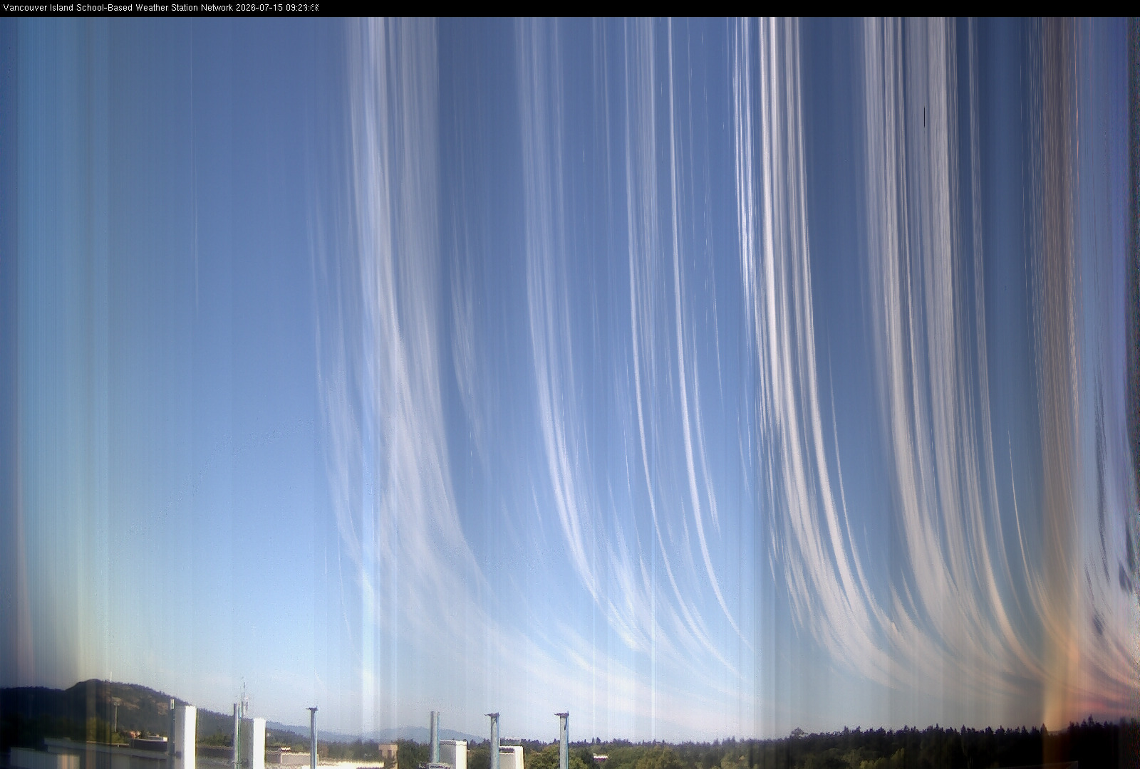 image of the sky seen from UVic, each column of pixels is a different minute, keogram