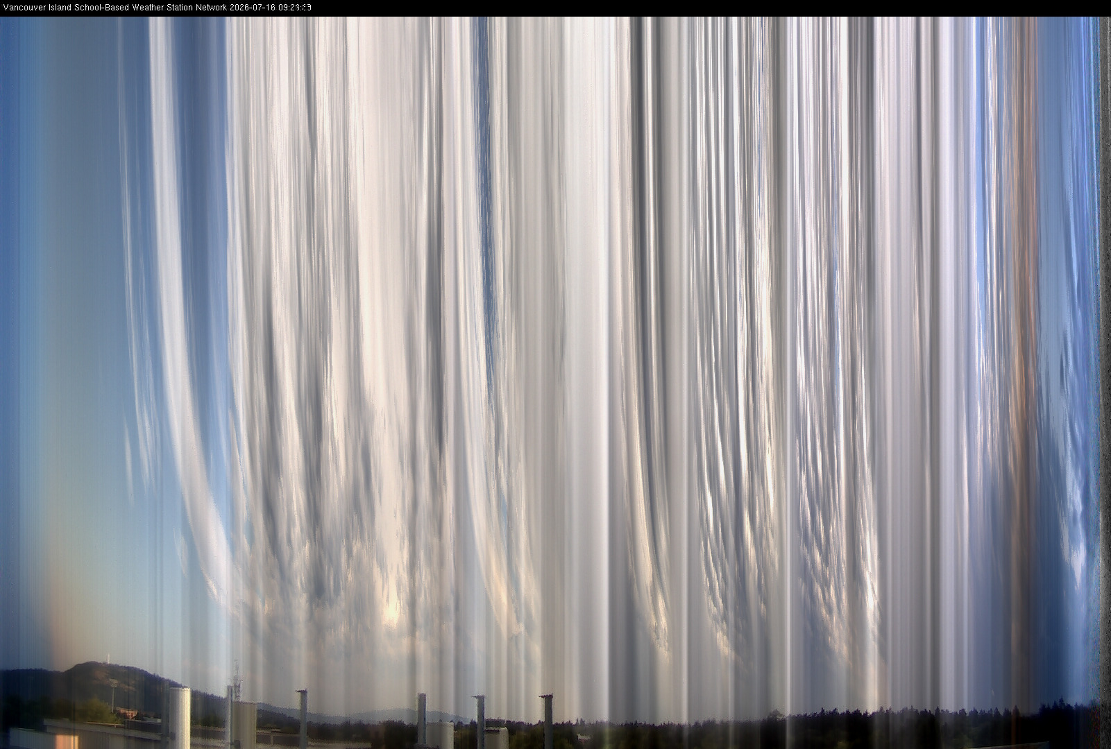 2026-07-16 image of the sky seen from UVic, each column of pixels is a different minute, keogram