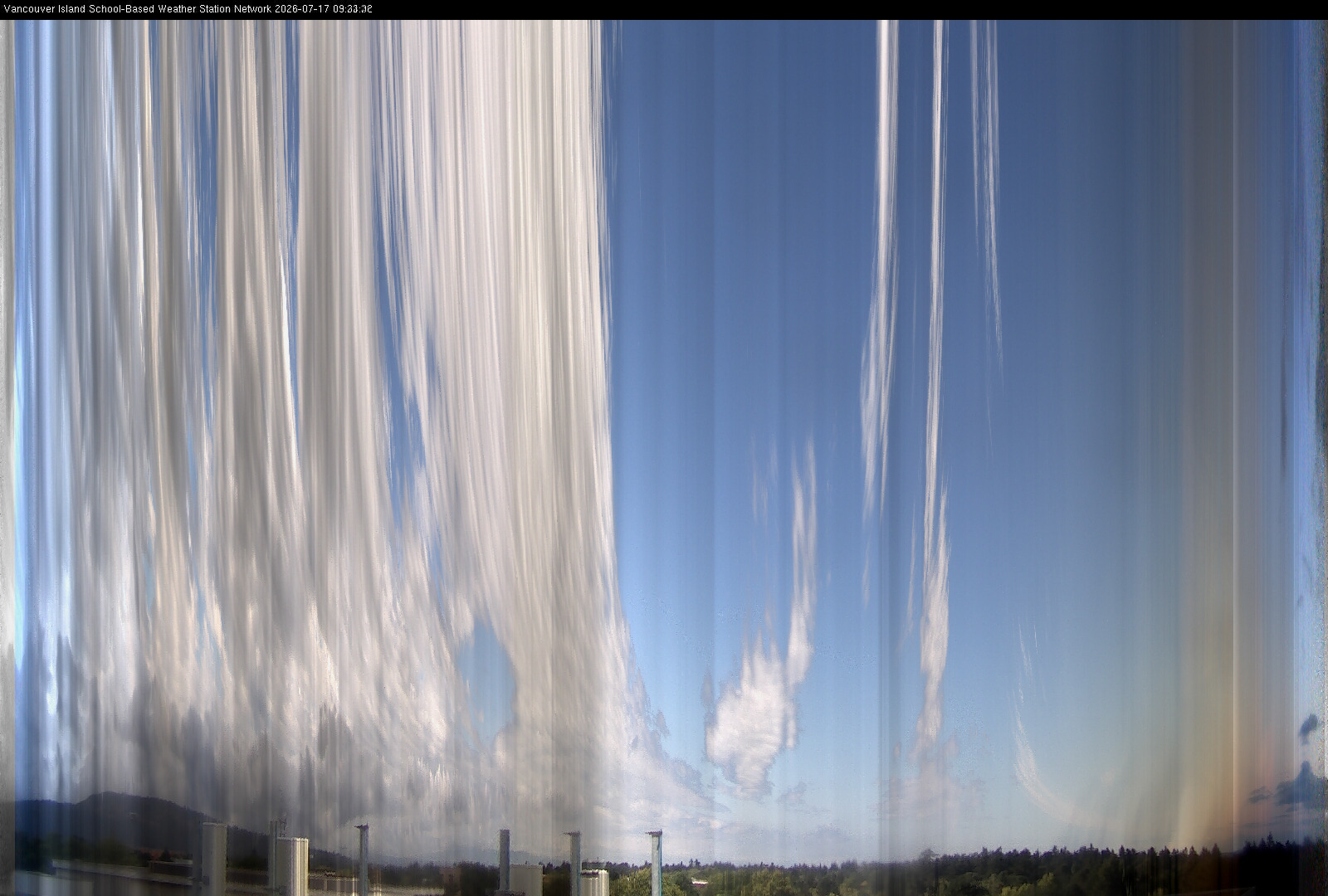 2026-07-17 image of the sky seen from UVic, each column of pixels is a different minute, keogram